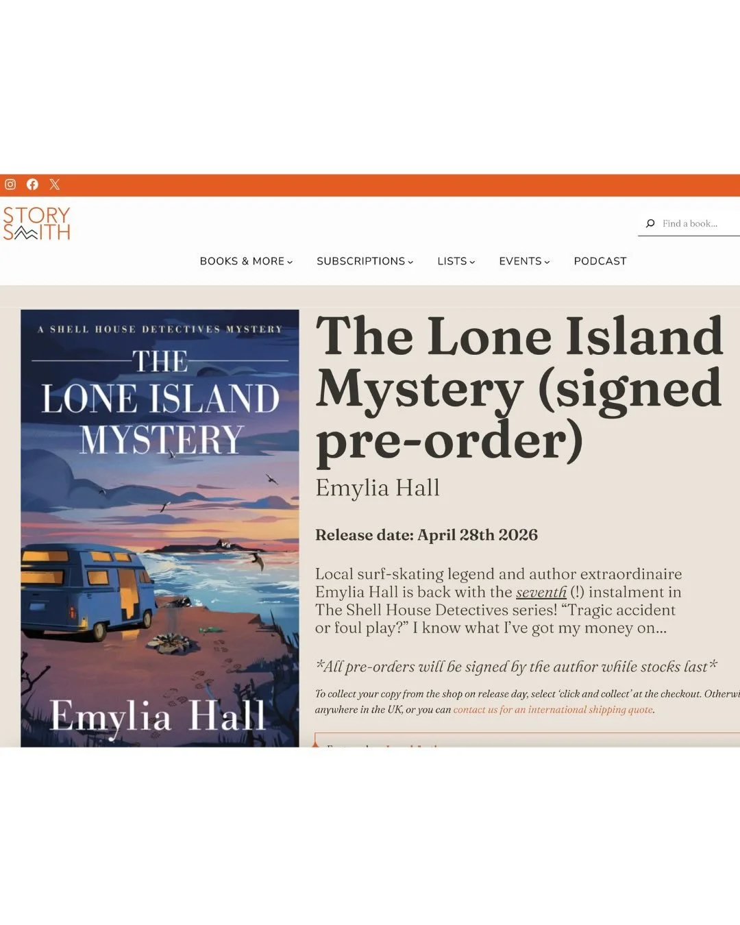 No matter where you live, in the UK or abroad, if you&rsquo;d like to pre-order a SIGNED copy of the seventh Shell House Detectives mystery, The Lone Island Mystery, then... you can! 🥳 My local independent bookshop @storysmithbooks have got you cove