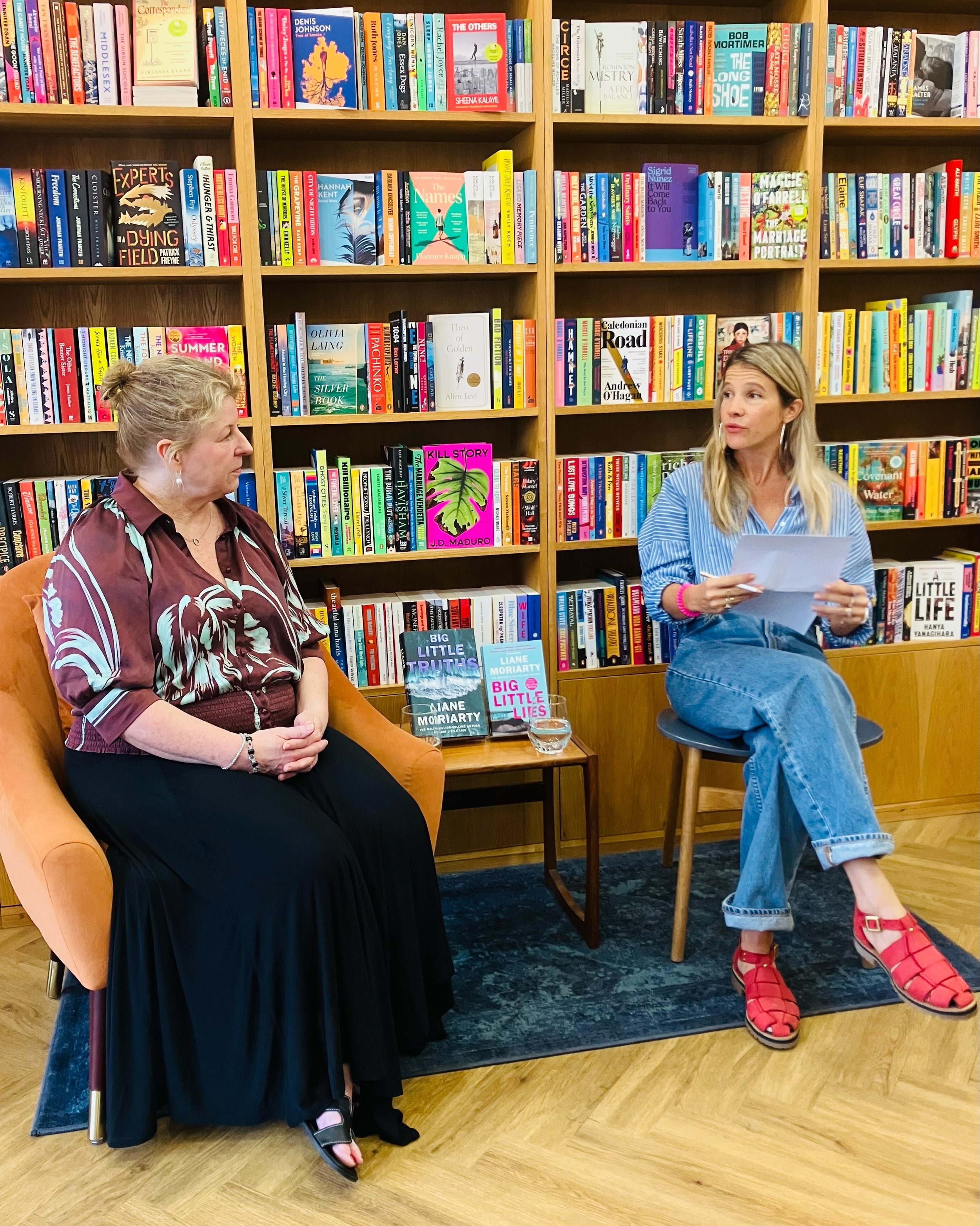 An excellent Friday lunchtime in the company of @therosiewalsh @cltaylorauthor and @jillmansell watching absolute superstar @lianemoriarty_official in conversation with briliant @charlotte_philby at @bookmarkedbristol ✨ Paper cups of Prosecco, laughs