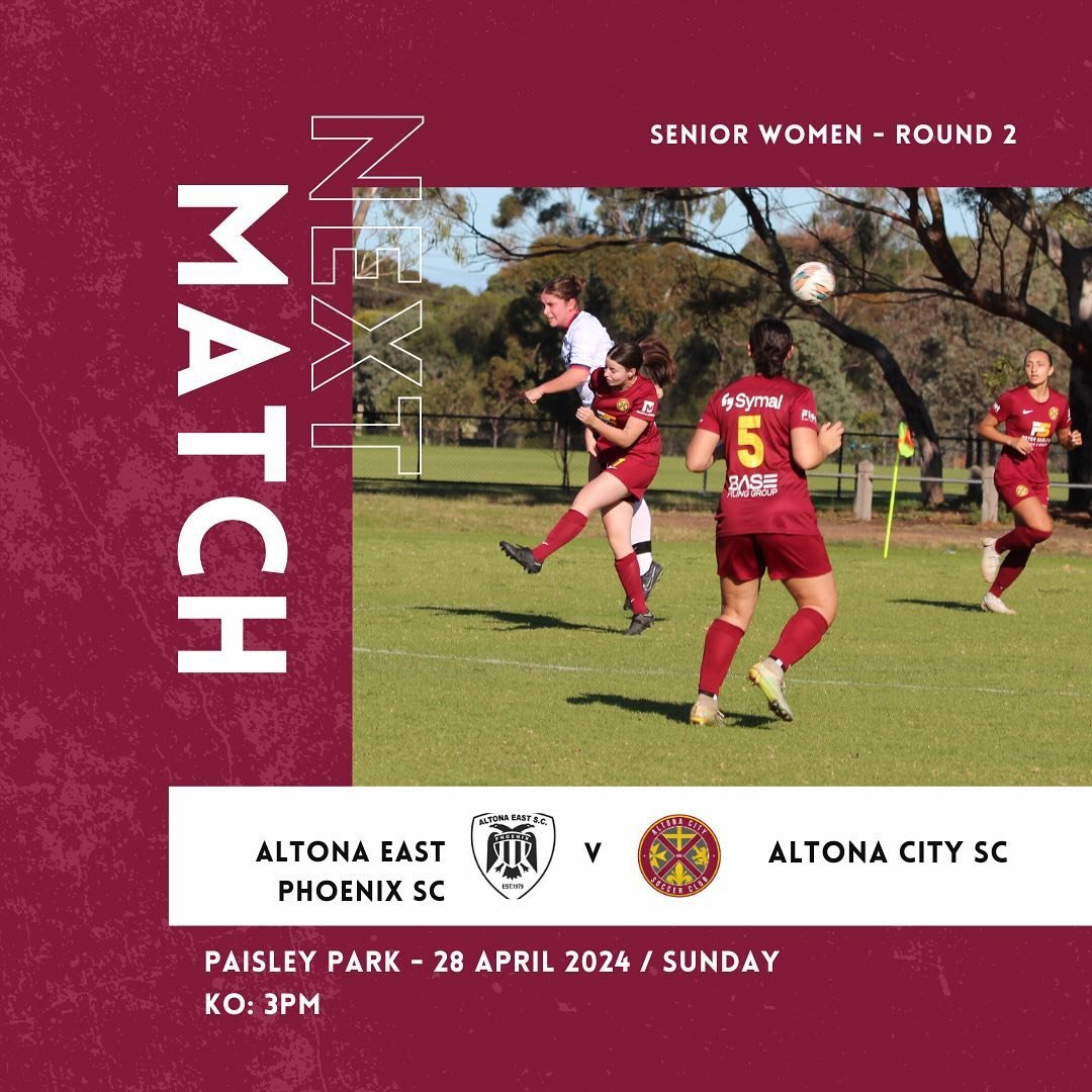 ⚡️Senior Women - Round 2

Our Senior Women go head to head with Altona East Phoenix SC tomorrow. The weather is looking good so come on down for some Sunday fun and support the team! 

🗓️ Sunday, 28 April 2024
⏰ KO: 3pm
📍 Paisley Park