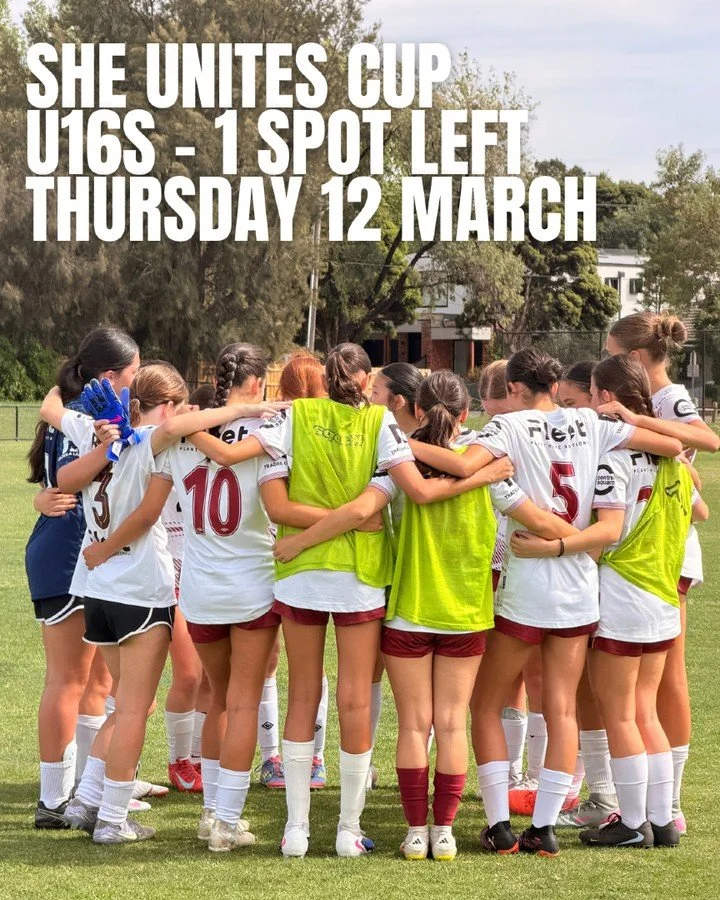 LAST CALL, TEAMS.

We&rsquo;re down to the final spots for the She Unites Cup and once these are gone&hellip; that&rsquo;s it.

Here&rsquo;s what&rsquo;s left:

⚽ Under 16s
📅 Playing Thursday 12 March
🔥 1 spot remaining

⚽ Under 17&ndash;18s
📅 Pla