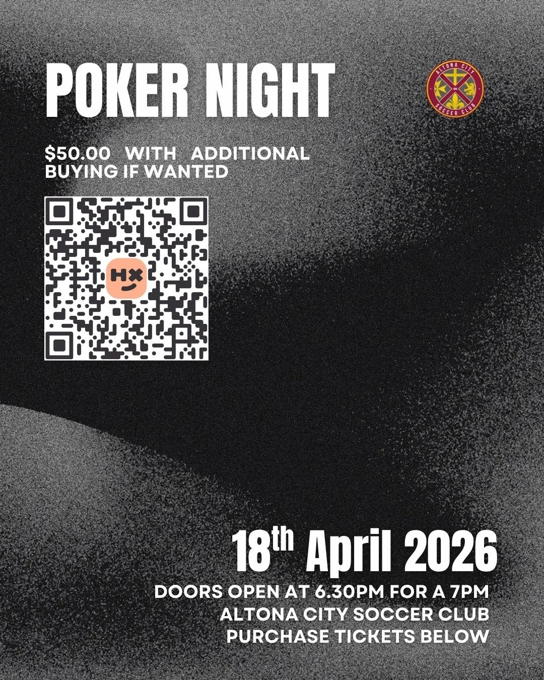 &spades;️ Altona City Soccer Club Poker Night &diams;️

Get ready for a night of cards, competition and great company at Altona City Soccer Club&rsquo;s Poker Night!

Saturday, 18 April
Opening at 6:30PM and starting at 7:00PM
HC Kim Reserve, Millers