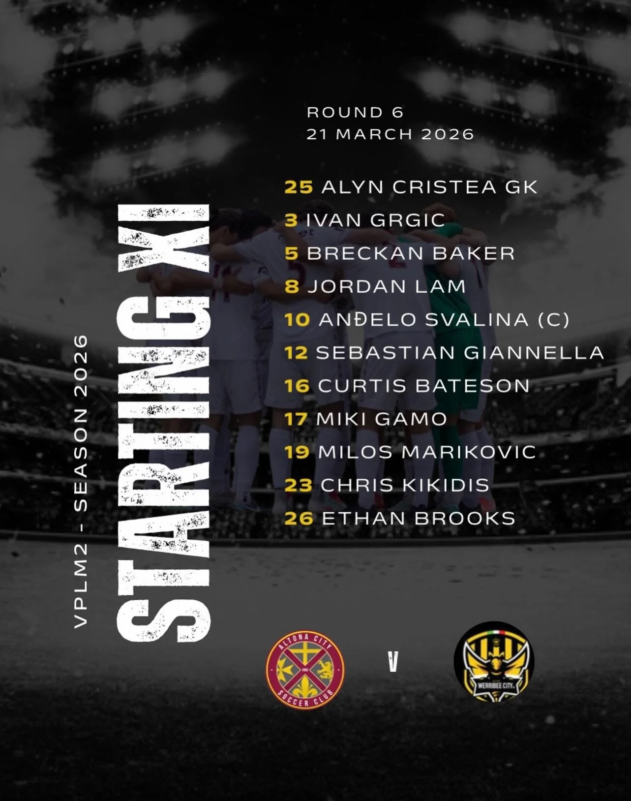 MATCHDAY &ndash; ROUND 6 

Our Starting XI is locked in and ready to go

The boys are set to hit the pitch and give it everything for the badge. Let&rsquo;s get behind them and bring the energy from wherever you are!