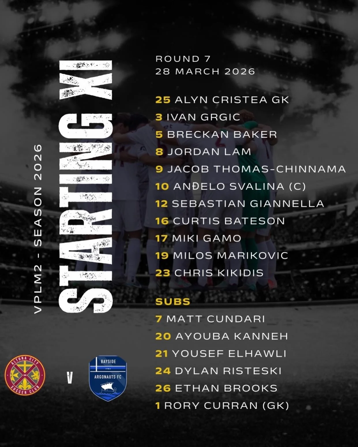 STARTING XI

The squad is set and ready for action

Our boys take the field today representing the badge with pride, time to put in the work and make it count. 

Get down, get loud, and back the team from the first whistle to the last!

Let&rsquo;s g