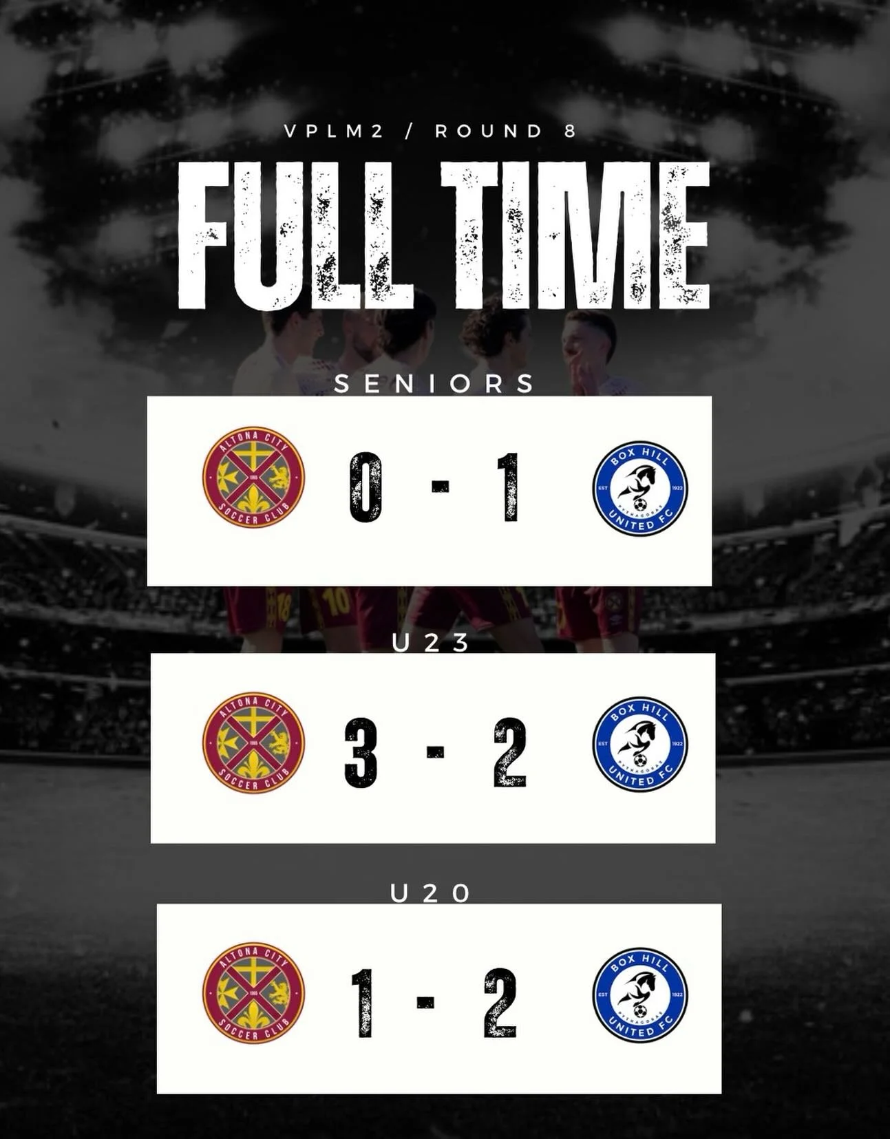 Full Time Results | Round 8

A mixed bag across the grades today, with plenty of positives to take away despite the results.

Seniors fall just short in a tight contest, going down 0&ndash;1. A hard-fought performance that could&rsquo;ve gone either 