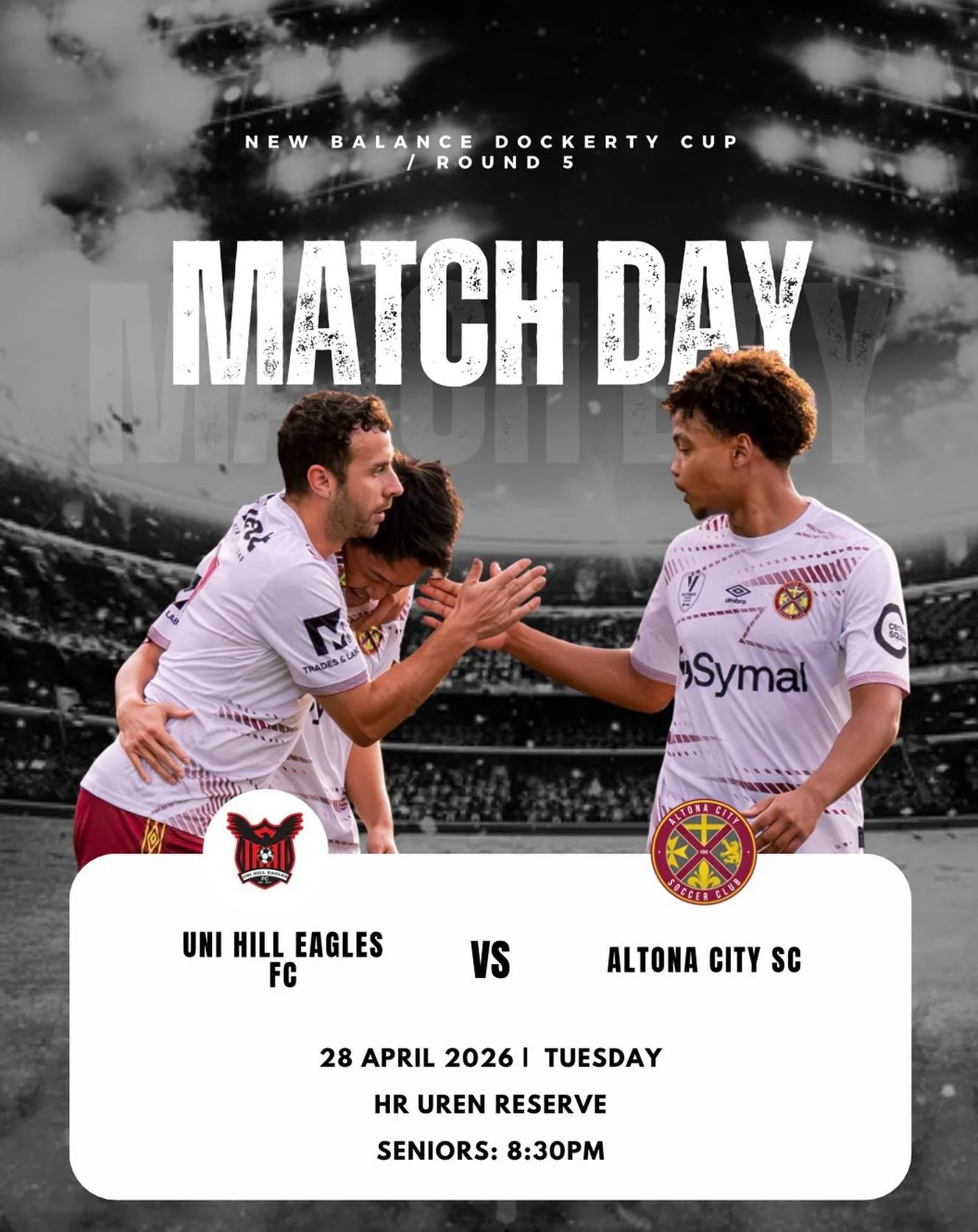 NEW BALANCE DOCKERTY CUP | ROUND 5

It&rsquo;s cup time this Tuesday night as we take on the challenge in the New Balance Dockerty Cup!

📅 Tuesday 28 April
⏰ Kick Off: 8:30PM

Get down and support the boys under the lights as they look to make their