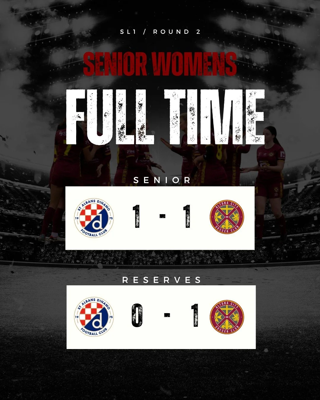 SENIOR WOMEN | ROUND 2 | FULL TIME RESULTS

A solid day out for our Senior Women as they continue their 2026 campaign!

Reserves:
✅ Altona City 1 - 0 (Win)

Seniors:
🤝 Altona City 1 - 1 (Draw)

The Reserves secured all three points with a strong per