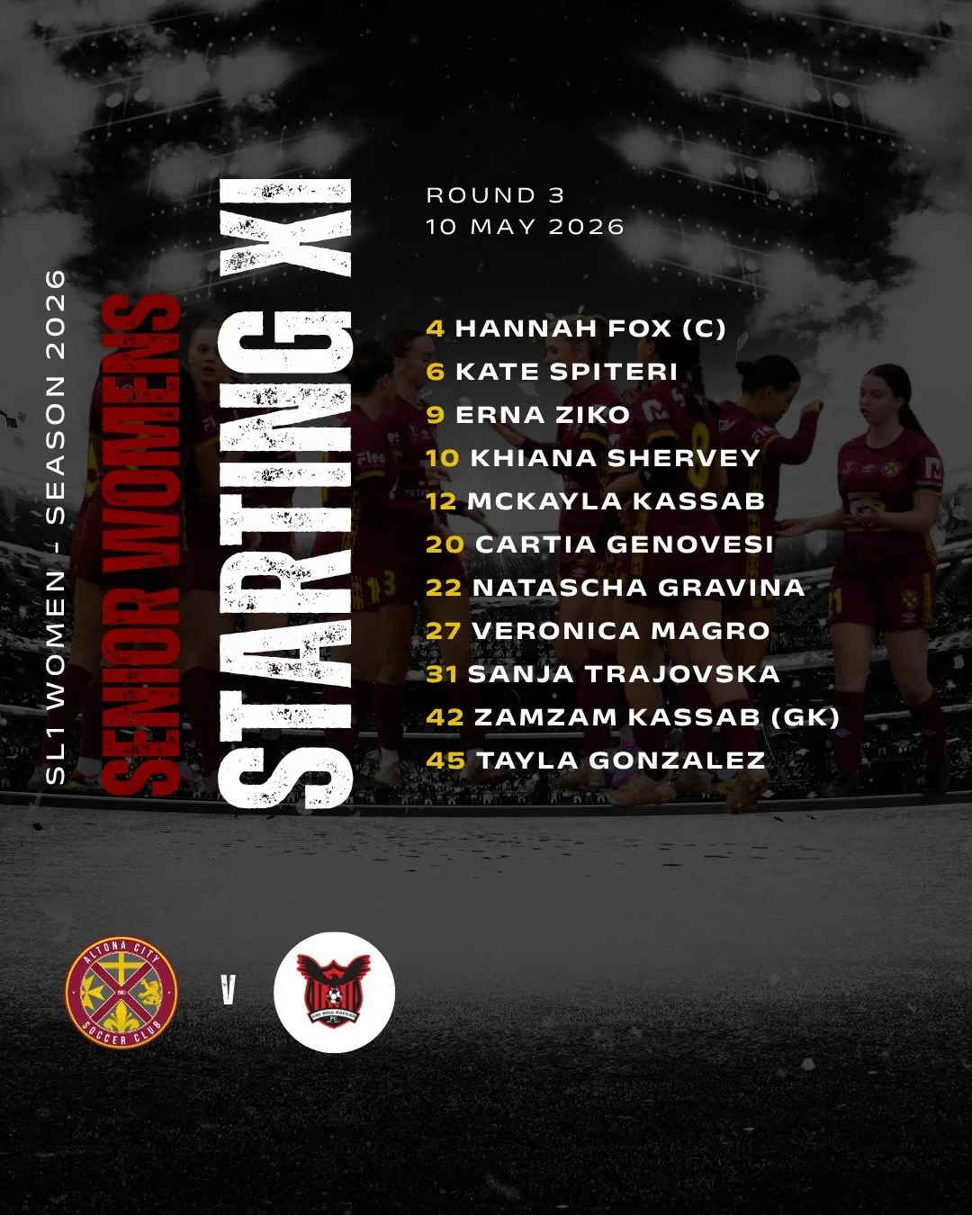 Senior Women I Round 3 I Starting XI

Your Starting XI is locked in and ready to go!

The girls are set for another big challenge this round as they take the field representing the club with pride, passion and determination. Get down and show your su