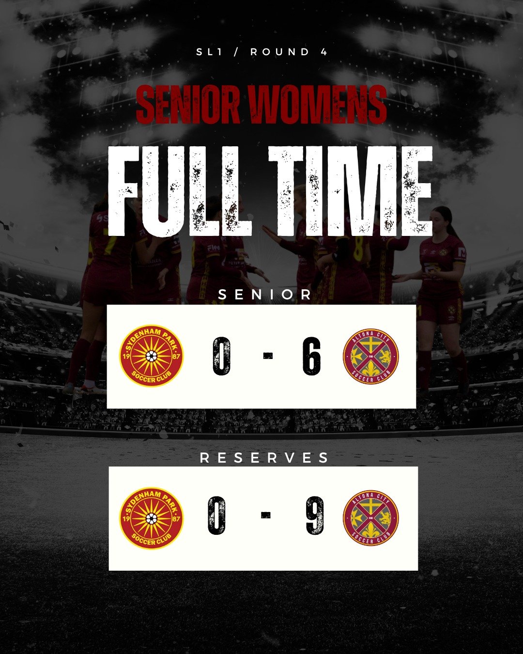 Senior Women&rsquo;s | Full Time Scores | Round 4

An outstanding performance from our Senior Women&rsquo;s sides today, coming away with two huge victories in Round 4!

Seniors: 0-6 
Reserves: 0-9 

A complete team effort across both matches with qu