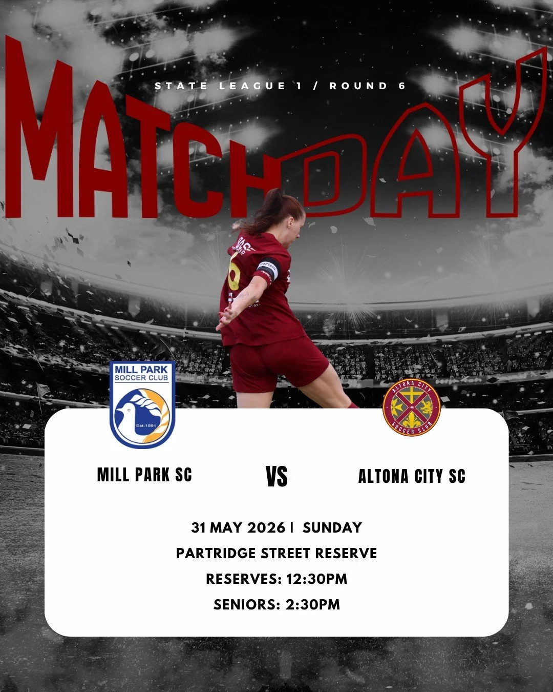 Senior Women&rsquo;s | Match Day I Round 6

Another big Sunday ahead for our Senior Women as we travel to take on Mill Park SC at Partridge Street Reserve. 

Both sides will be looking to continue building momentum in an important round away from hom