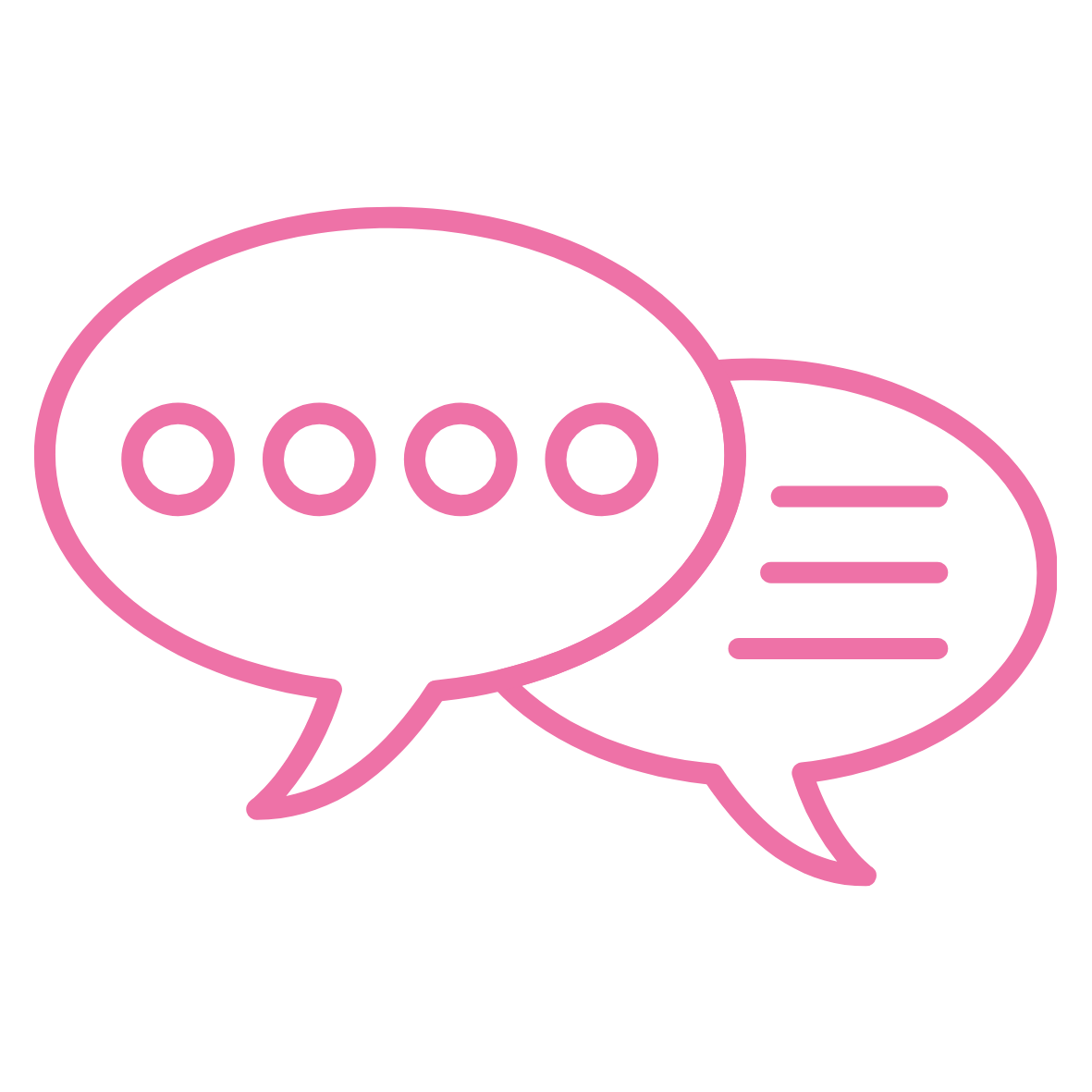 two speaking bubble. one with four circles and the other with three lines