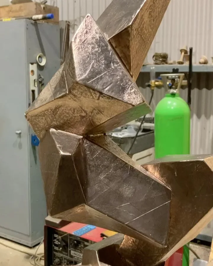 &ldquo;Elemental Mass Maquette&rdquo; (No. 4/9). With all the metalwork finished, I wire wheeled the bronze all over, removing heat tint and other oxides. This clean bright surface is ready to accept patination chemicals. More to follow&hellip; #bron