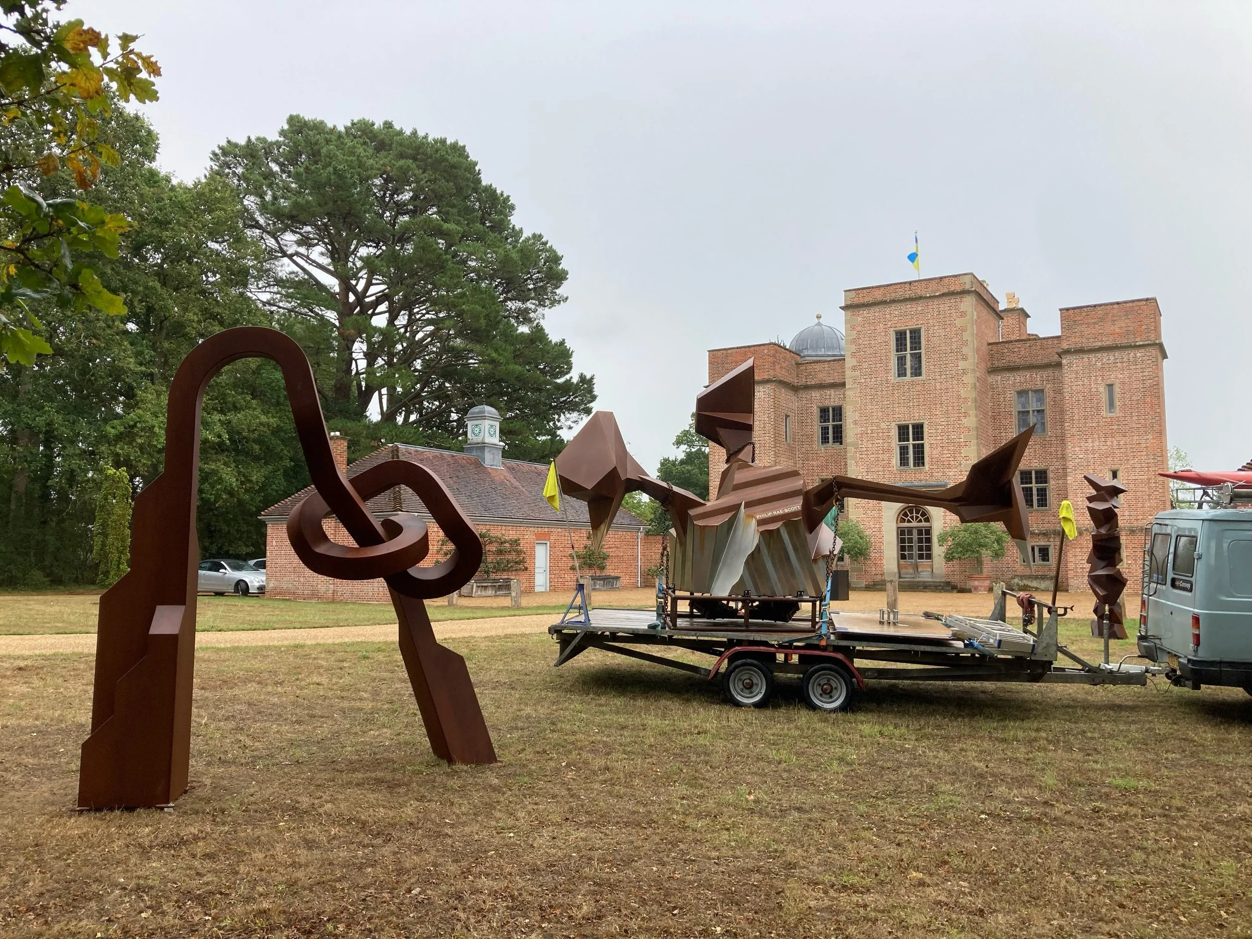 A lot of Rae-Scott in one spot&hellip; Three substantial monumental sculptures by yours truly, in front of Whithurst Park, a magnificent country house designed by my talented father. Several of my indoor sculptures also on show over this weekend, plu