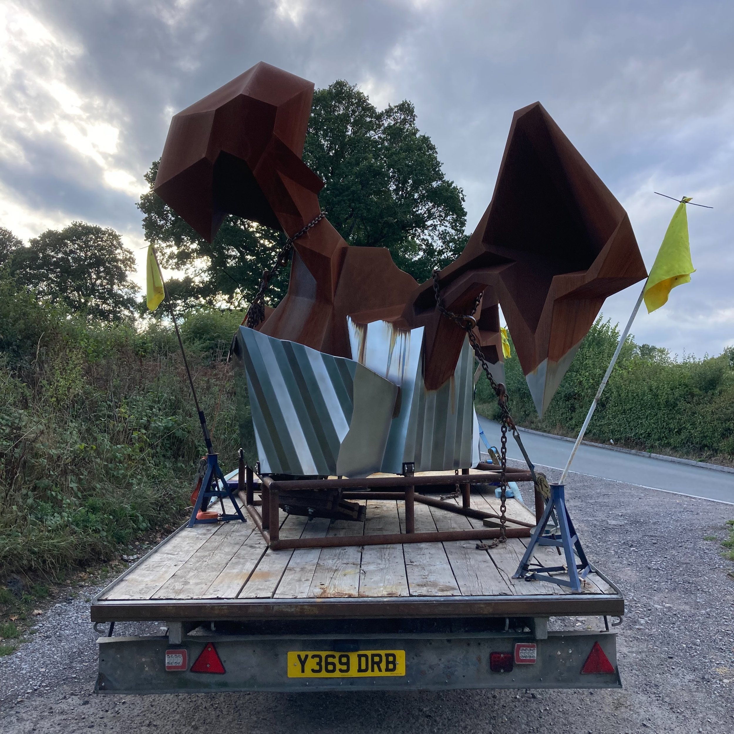 Some serious haulage over the last week or two, moving St Kilda, two new corten monumental sculptures, plus some indoor work up to Sussex for an exciting exhibition this weekend, at a magnificent house designed by my talented father. Refer to photos 