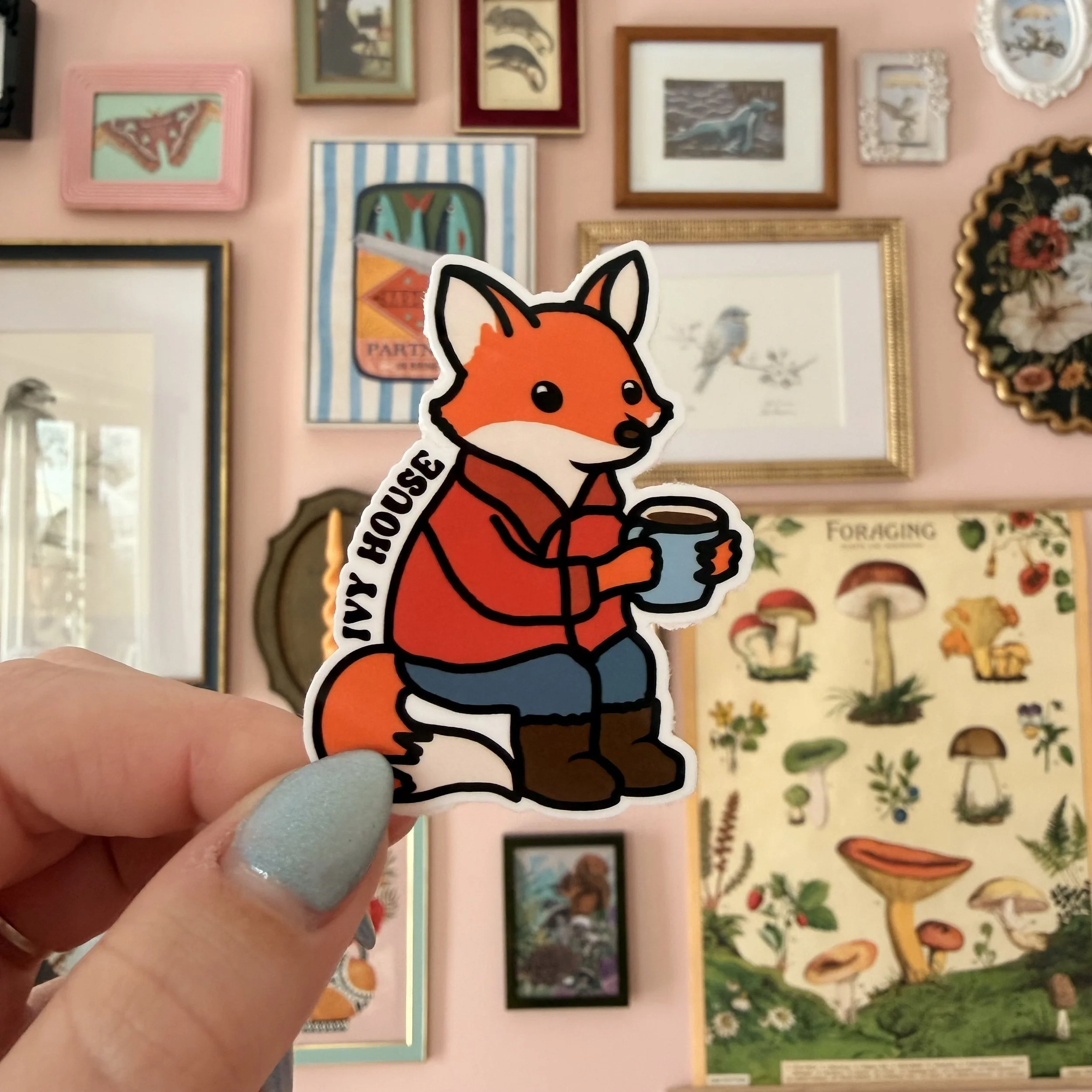 Fox with Mug Sticker