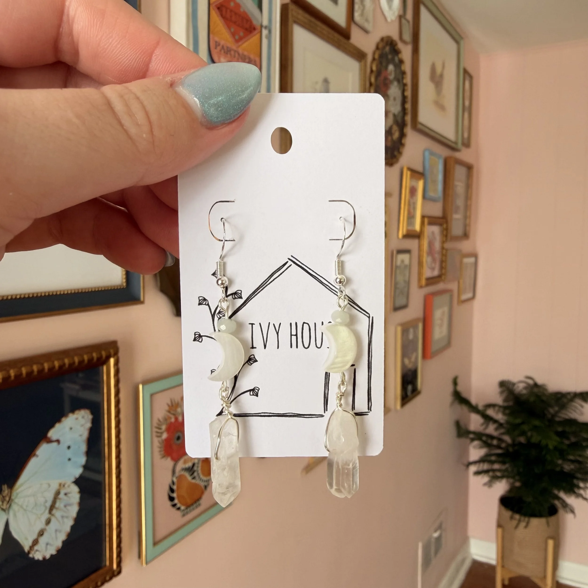 Shell Moon & Quartz Earrings