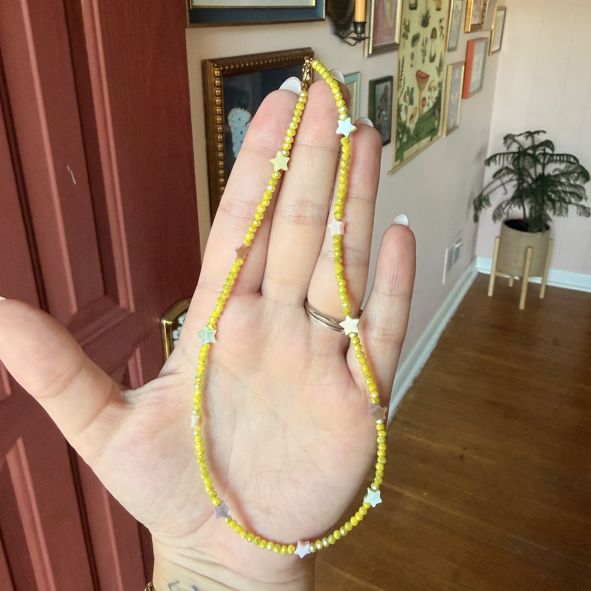 Green Bead & Star Necklace