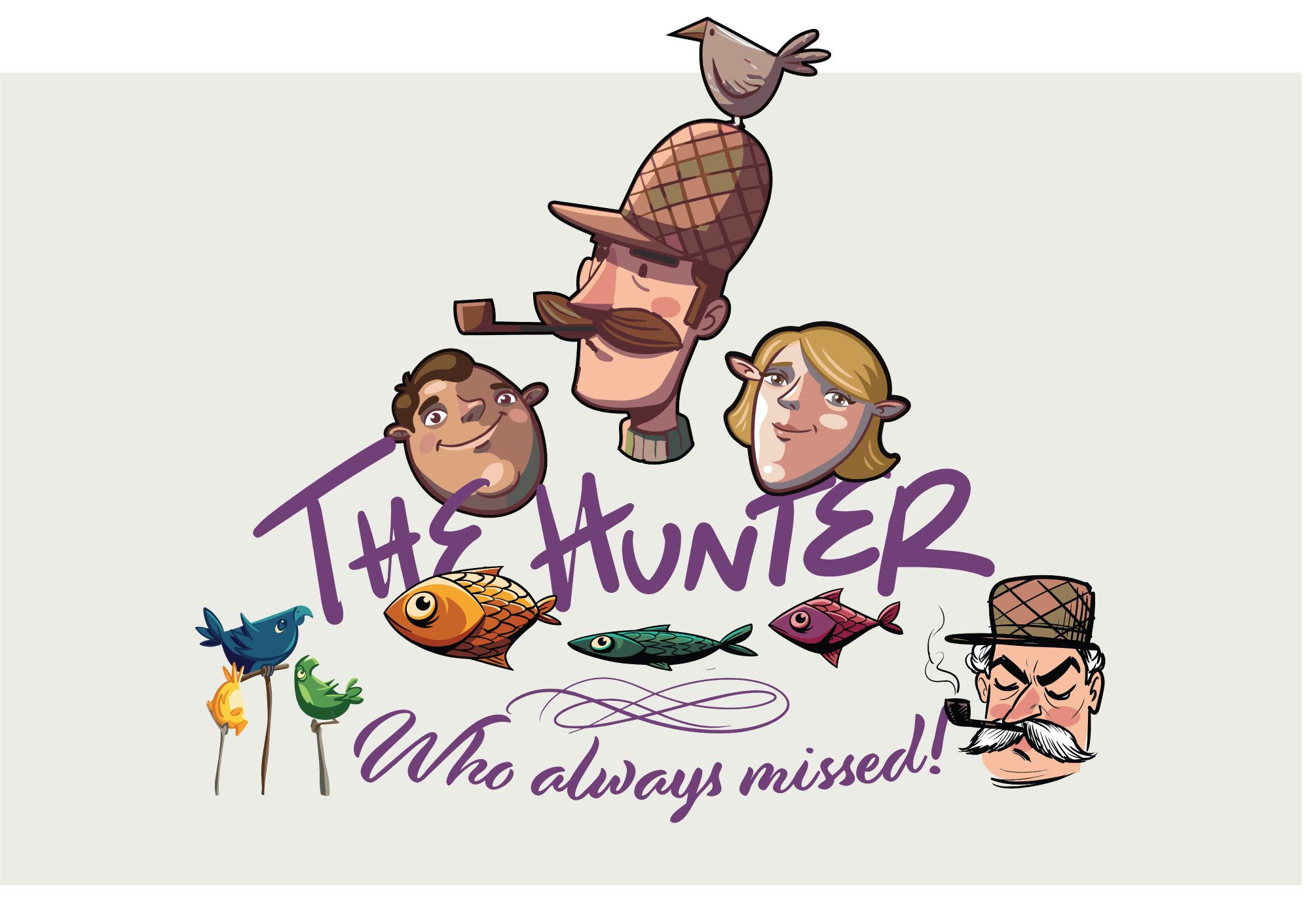 An illustration of a hunter who really dislikes killing, surrounded by a range of characters.