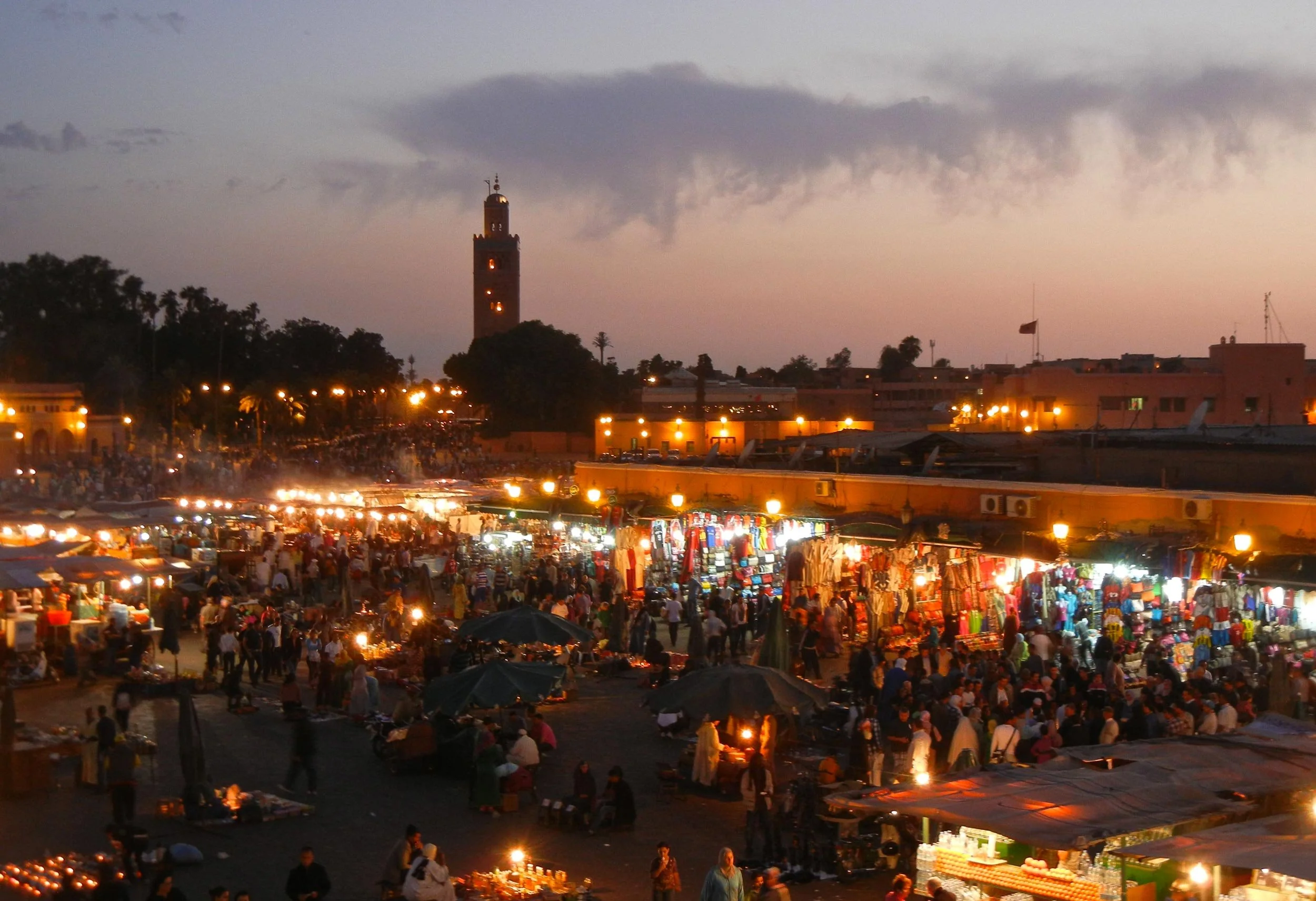 Food stalls in Jemaa el-Fna Square, Marrakesh, Morocco