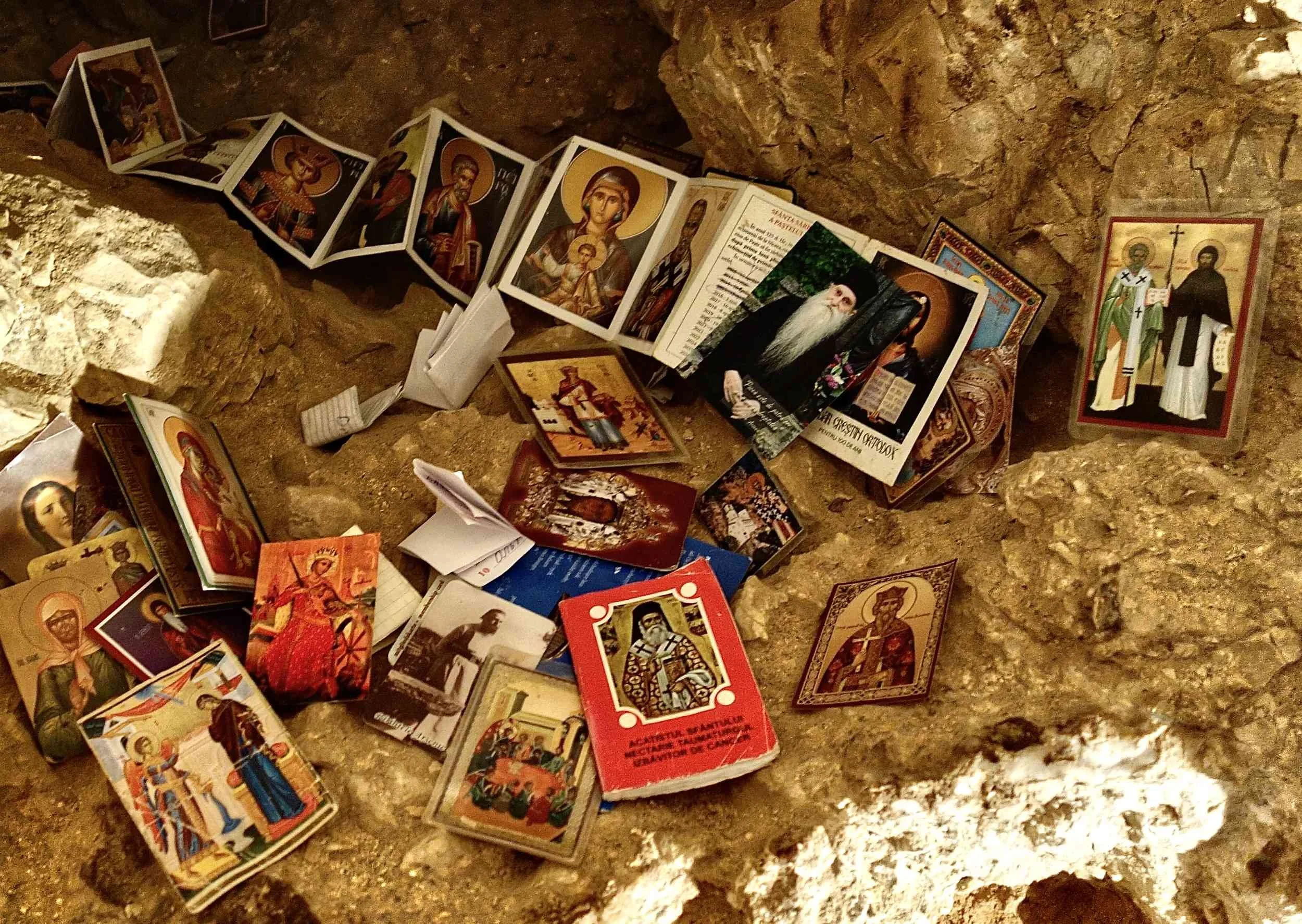 Religious icons in Deir al Krntl (Monastery of the Temptation), near Jericho, Palestine (West Bank)