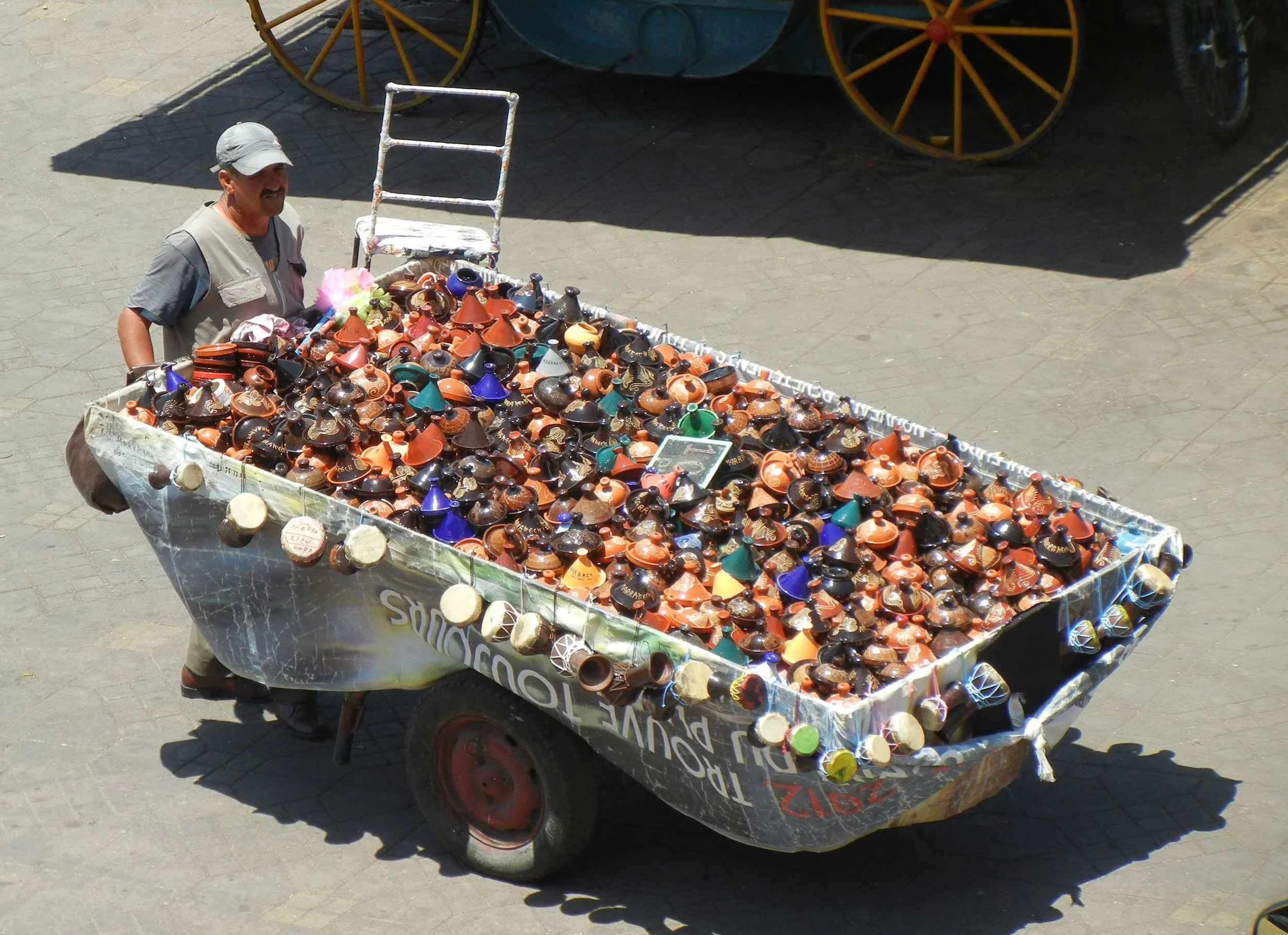 Ceramics cart, Jemaa el-Fna Square, Marrakesh, Morocco