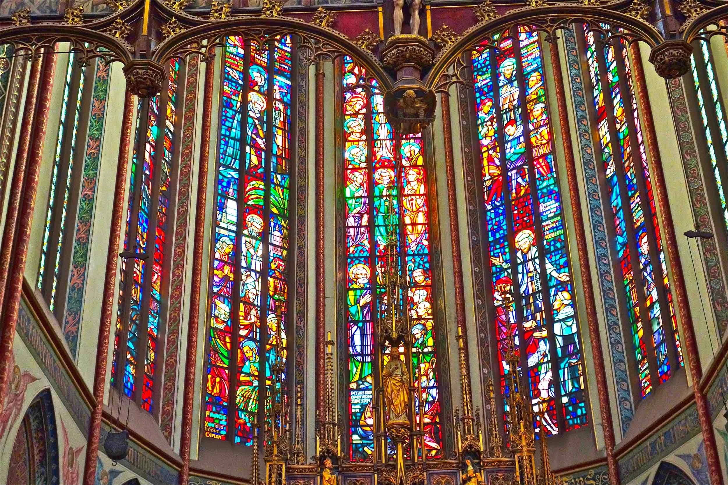 Stained glass windows in De Krijtberg Kerk, Amsterdam, The Netherlands