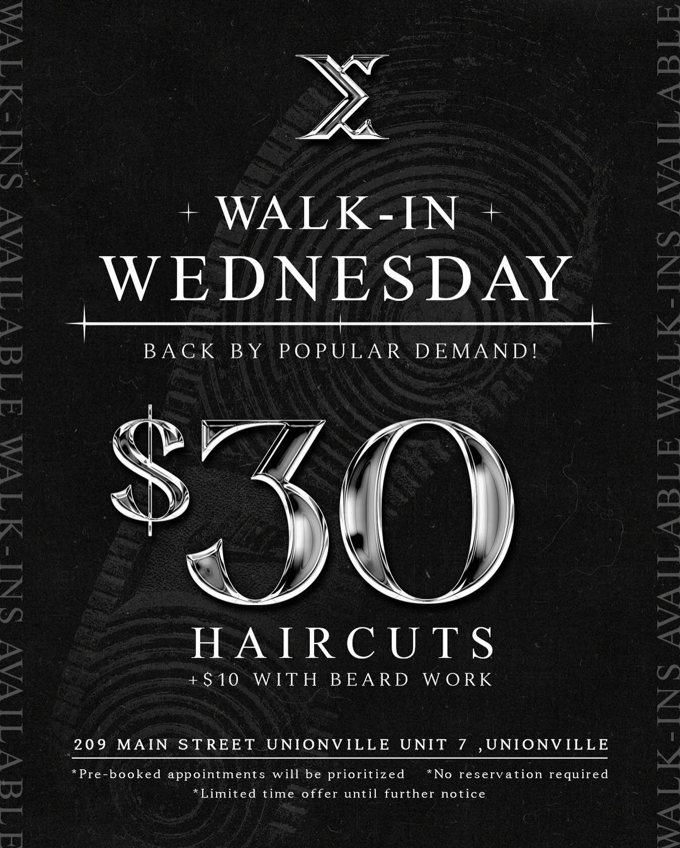 We are excited to announce that our Walk-In Wednesday promotion is back by popular demand and it is here to stay until further notice.

The Limited Time Promotional Offer includes a $30 Haircut for those who walk into Eternal Hair Studio with no appo