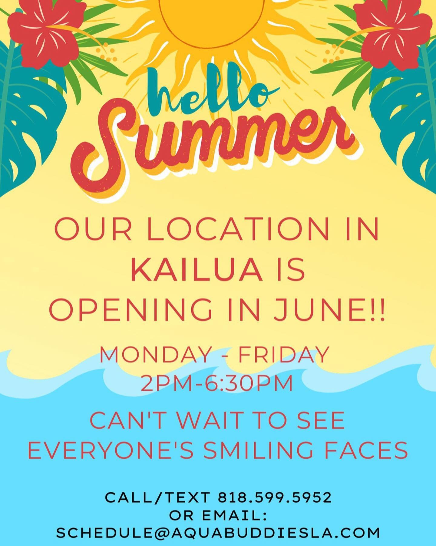 Big things are coming! Our third location is opening soon - we can&rsquo;t wait to see you! 🌺 🌴 💦 #aquabuddiesla #kailua #swimlessons