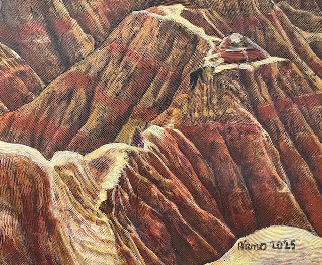 Badlands: close-up of mountains with Joel (son) and Kathryn (niece) climbing #2, 2025