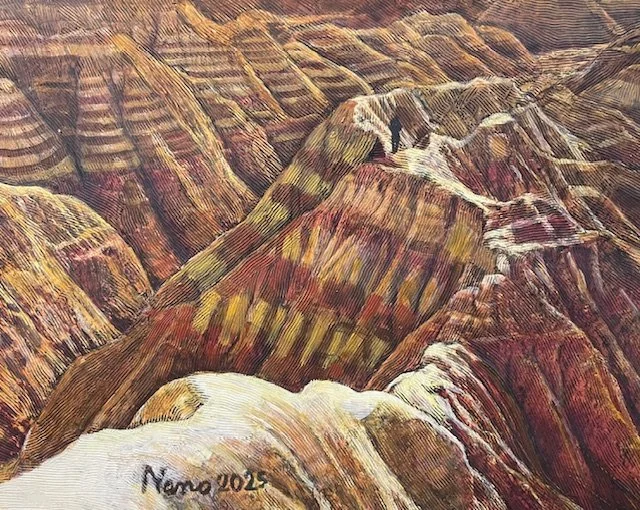 Badlands: close-up of Joel (son) and Kathryn (niece) climbing #3, 2025