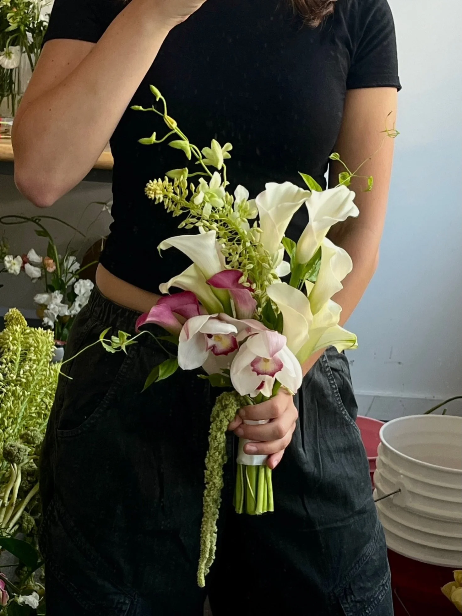 I love making bridal bouquets :) callas, orchids, amaranthus, foxtail, and obviouslyyyy some stemona!! 

#bridalbouquet #nycflorist