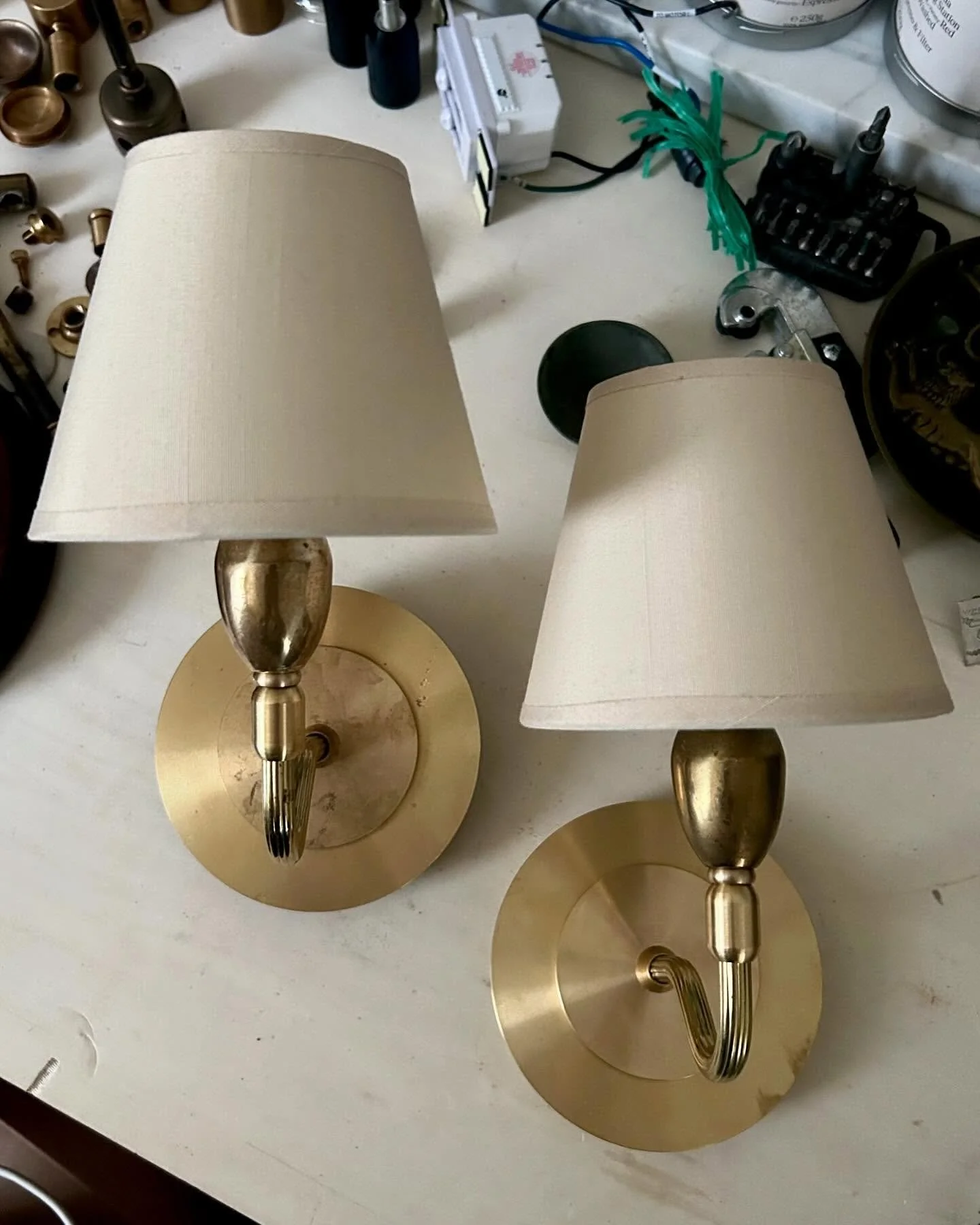 Working on a pair of sconces w/ cream silk shades and darken pewter finish TBD 
.
.
.
.
.
.