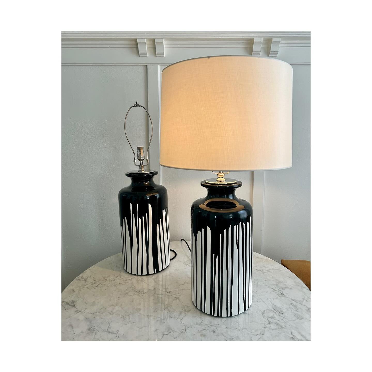 Wrapping up two ceramic glazed table lamps for client w/ polished nickel hardware finish (sans finial &amp; shade)
.
.
.
.
.
.