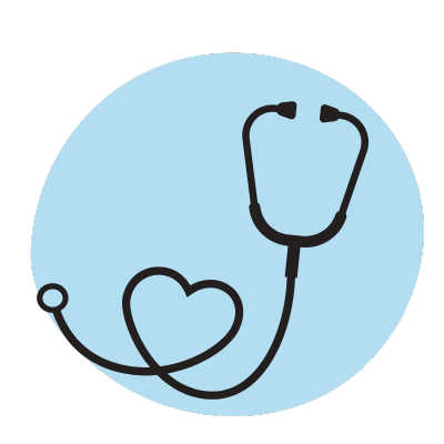Illustration of a stethoscope with a heart-shaped tubing on a light blue background.