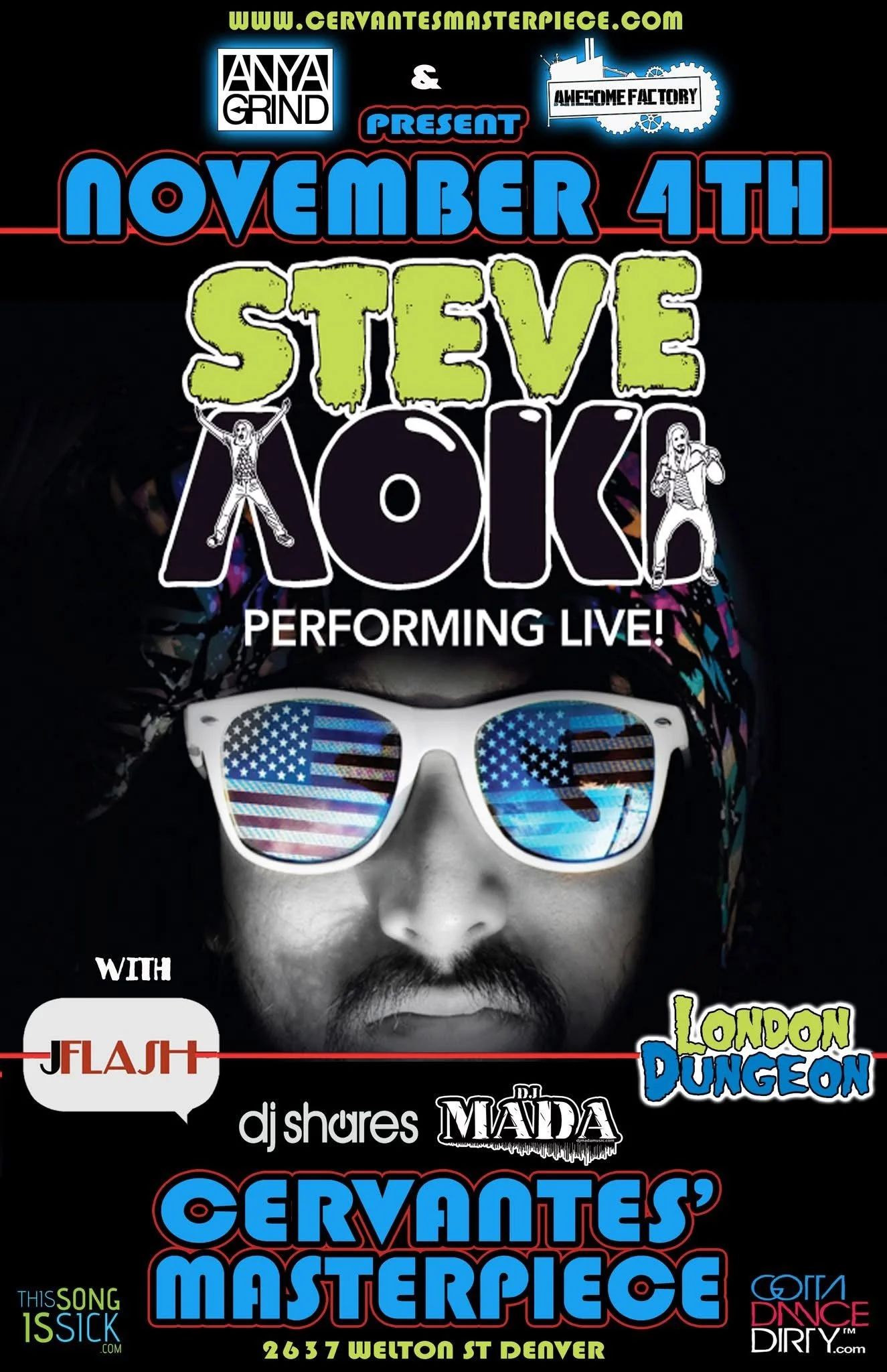shares support for Steve Aoki at Cervantes in Denver, CO
