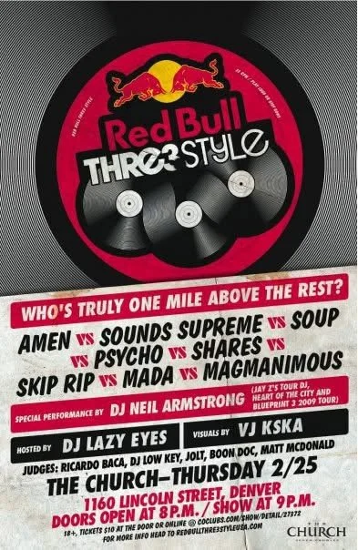 shares at Red Bull Thre3Style at the Church Nightclub in Denver CO
