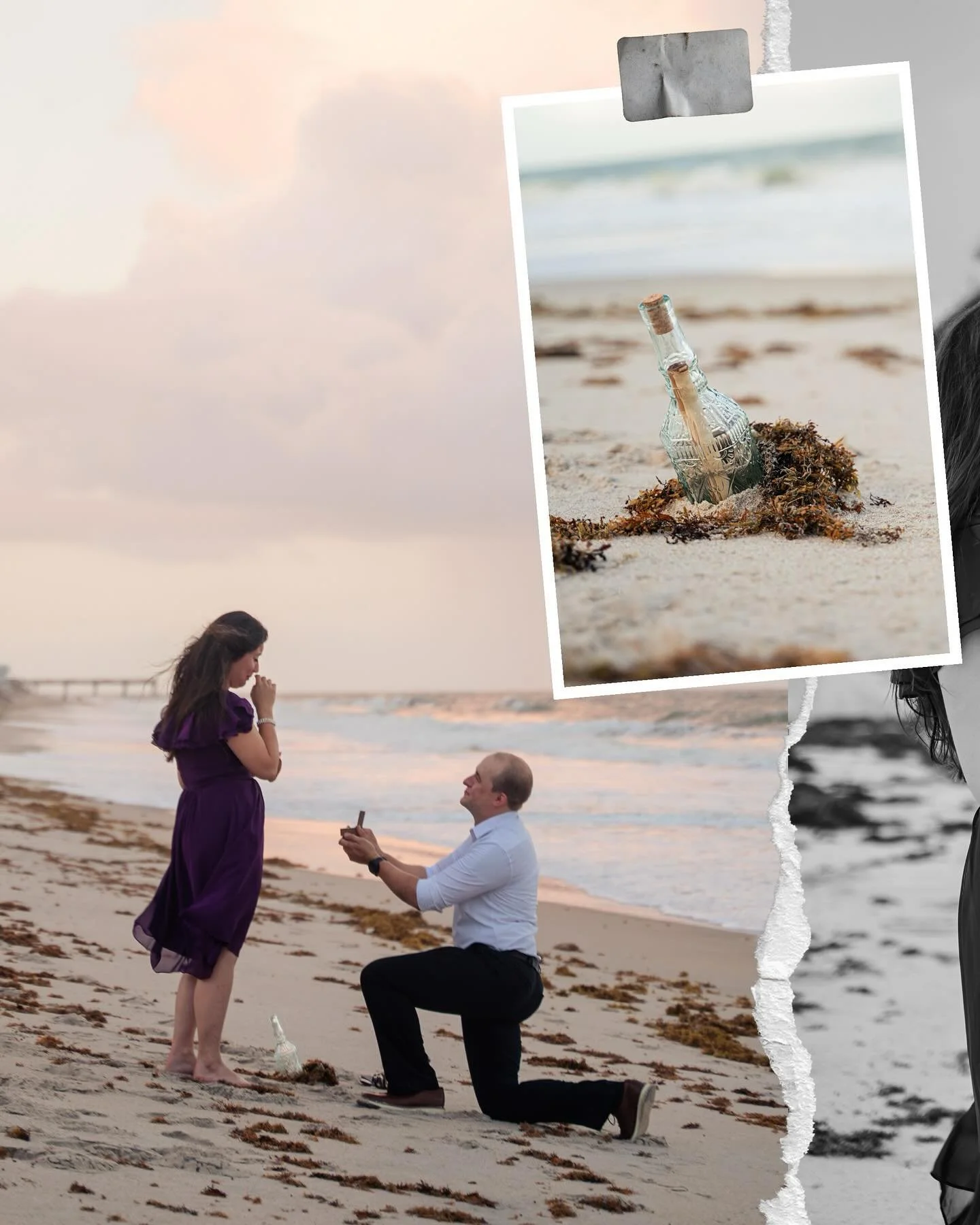 This proposal was 10/10. Let me tell you, he put in the work! Both in from out of town, he figured out the how (message in a bottle), the when (on her birthday at sunset), hired a photographer (yours truly), had the best friend from out of town secre