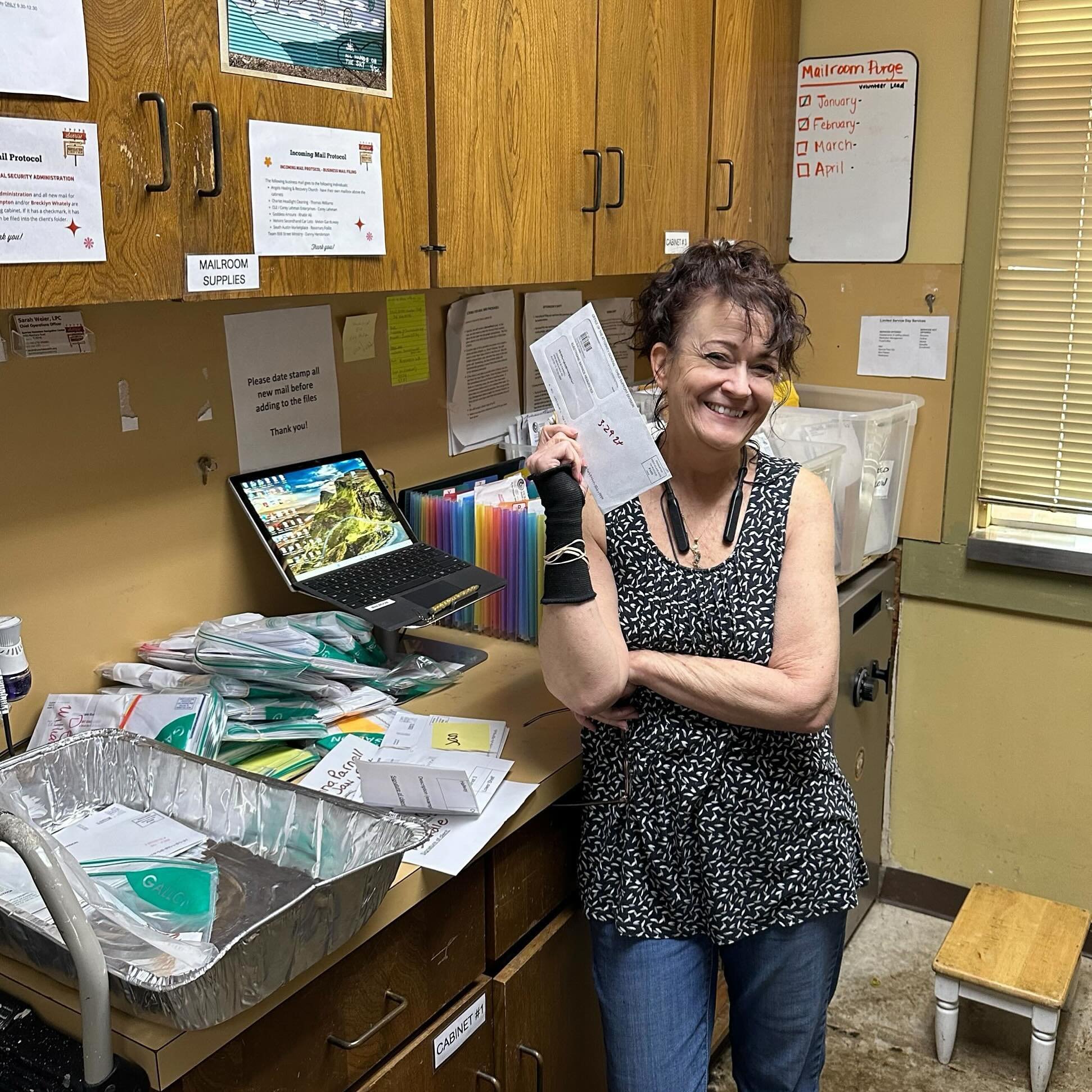 Every day, Sunrise gets mail for more people than 80% of the cities in Texas. 📫

Processing that essential lifeline of mail and charging client devices at our Hub location takes an army of volunteers and Debbie is one of the most dedicated ones we h