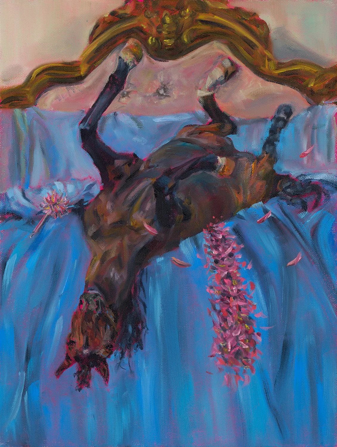 An oil painting of a bay mare in a bed | Equine Fine Art | Horse Girl Art