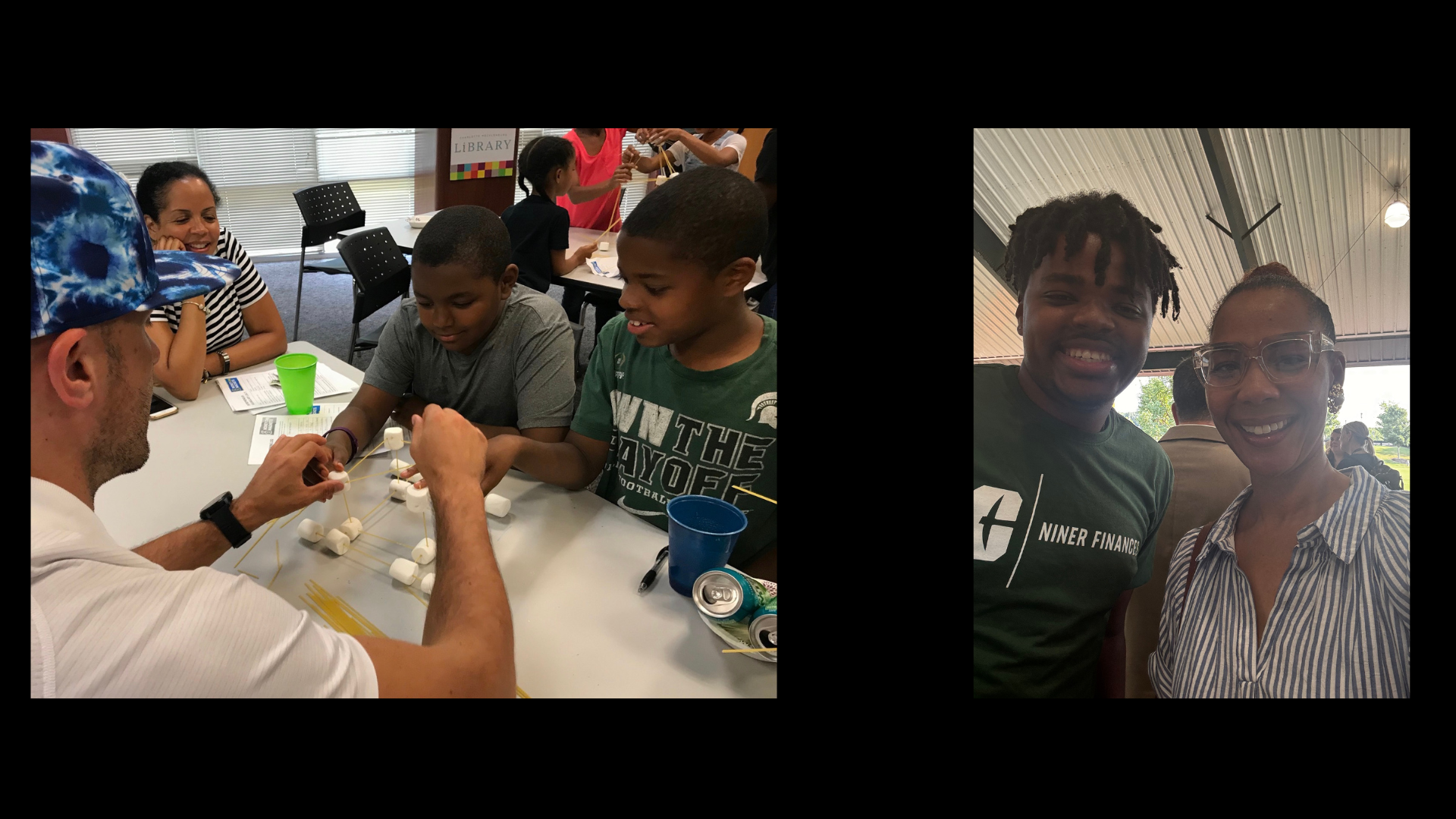 MMC participant Rafael and his family at a meeting (left); Rafael and Dr. A at UNC Charlotte