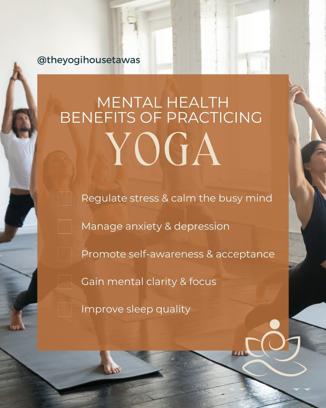 Yoga can have a profound impact on mental health. 🤍

Here are some ways that practicing yoga can help you care for your mental well-being.👇🏼

&rarr; Regulate stress &amp; calm the busy mind
&rarr; Manage anxiety &amp; depression
&rarr; Promote sel