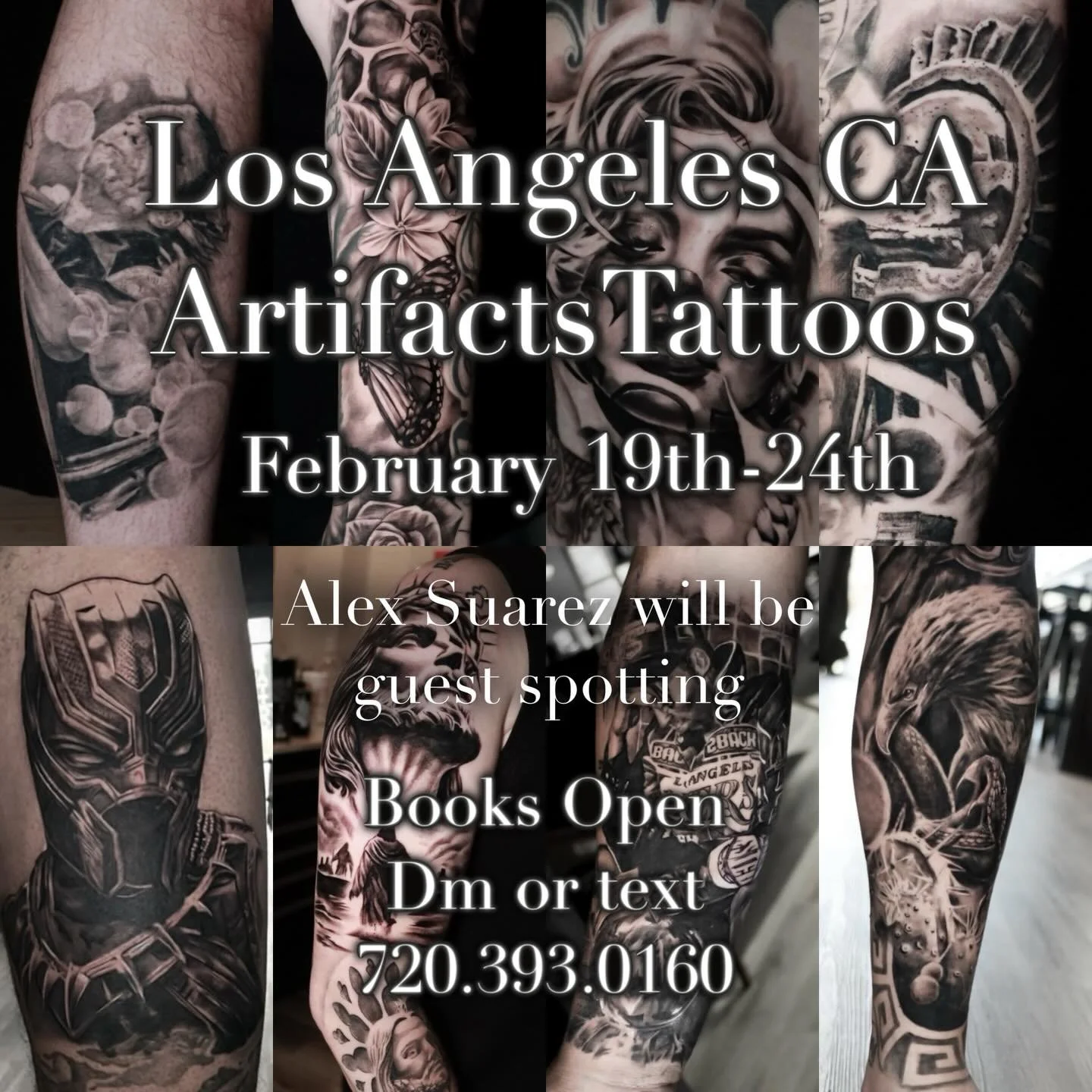 LA! I&rsquo;ll be guest spotting at @artifactstattoos February 19th-24th.
I specialize in large black and grey surealism, and Neo Japanese, if you would like to book you can dm me or the link is in my bio! Thanks for looking!
To book Dm or text 720-3