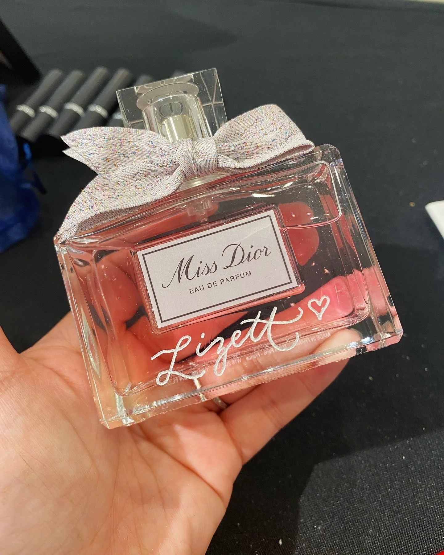 Engraved Dior perfume bottle with the name Lizette