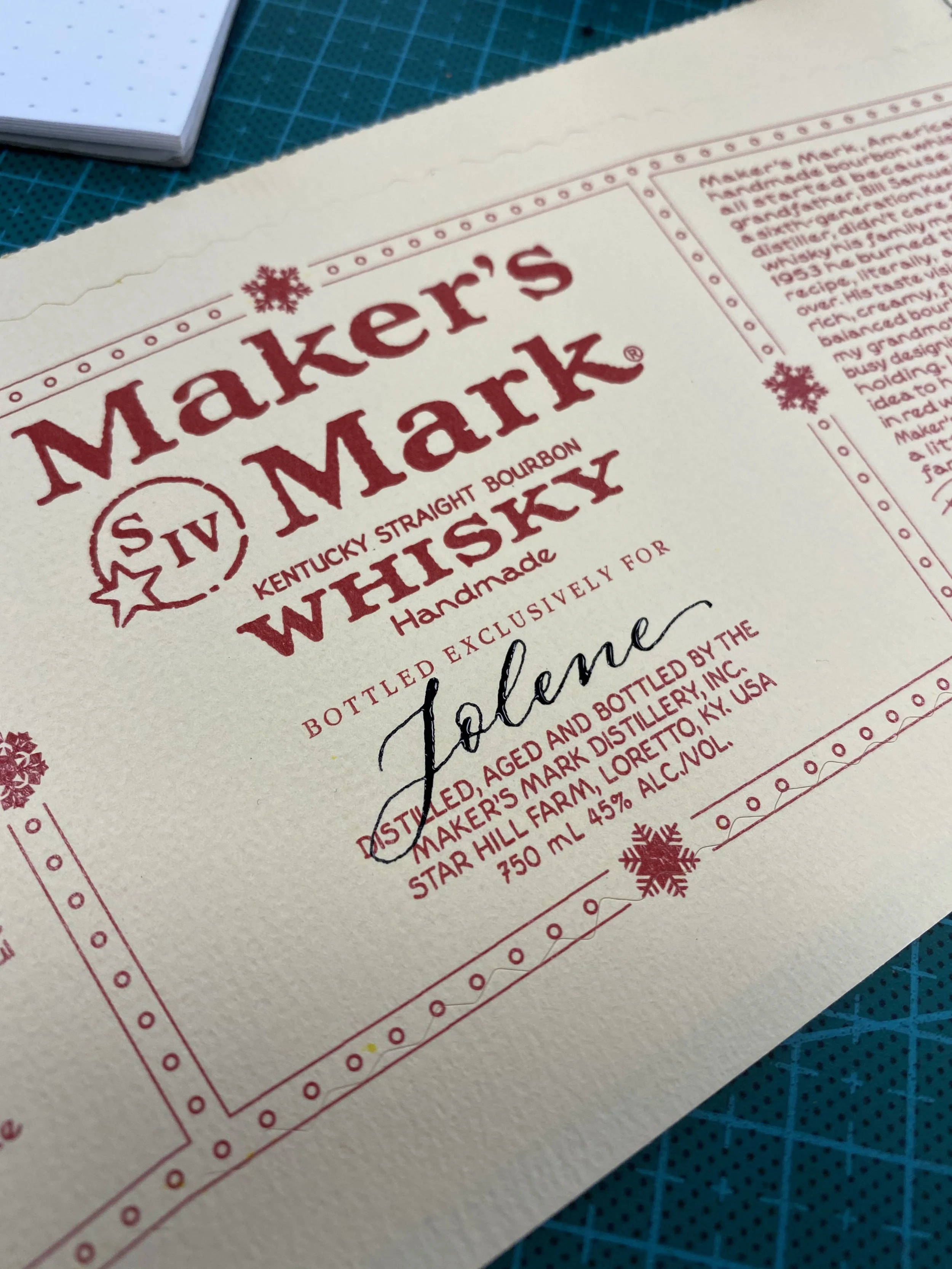 Custom Maker's Mark Whisky label with the name Jolene.