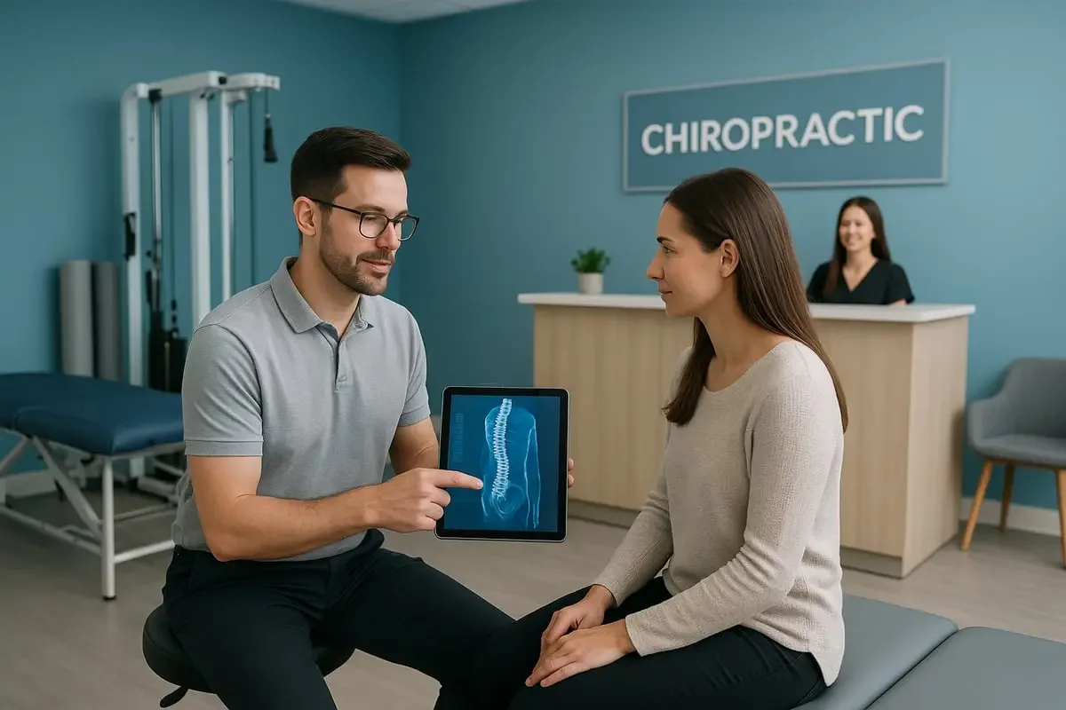 North Vancouver chiro discussing spine xray with patient