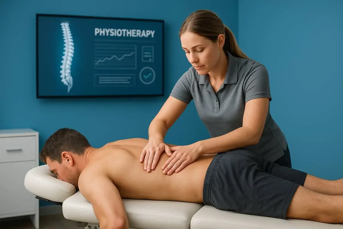 Female RMT providing spinal massage to male patient