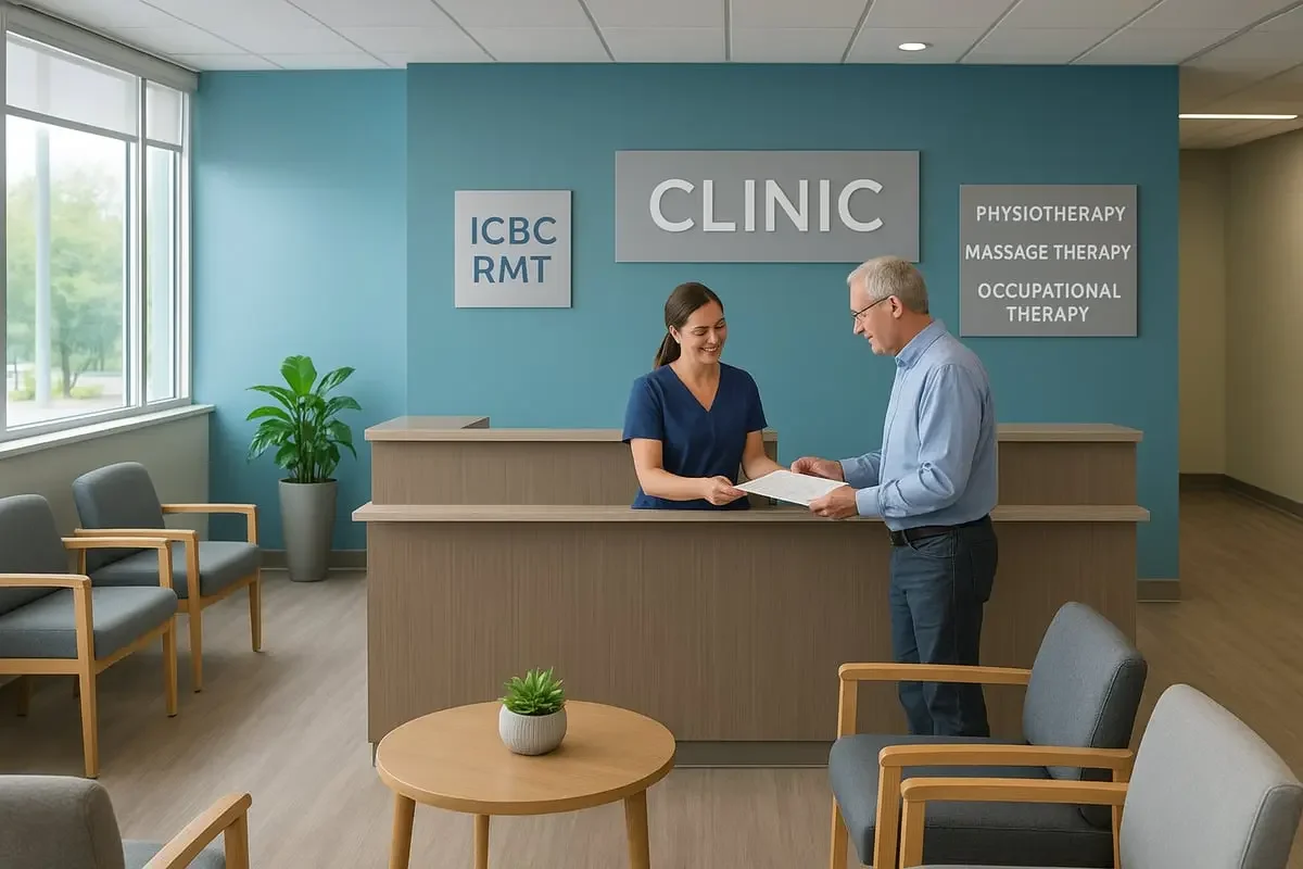 ICBC RMT going over paperwork with North Vancouver patient