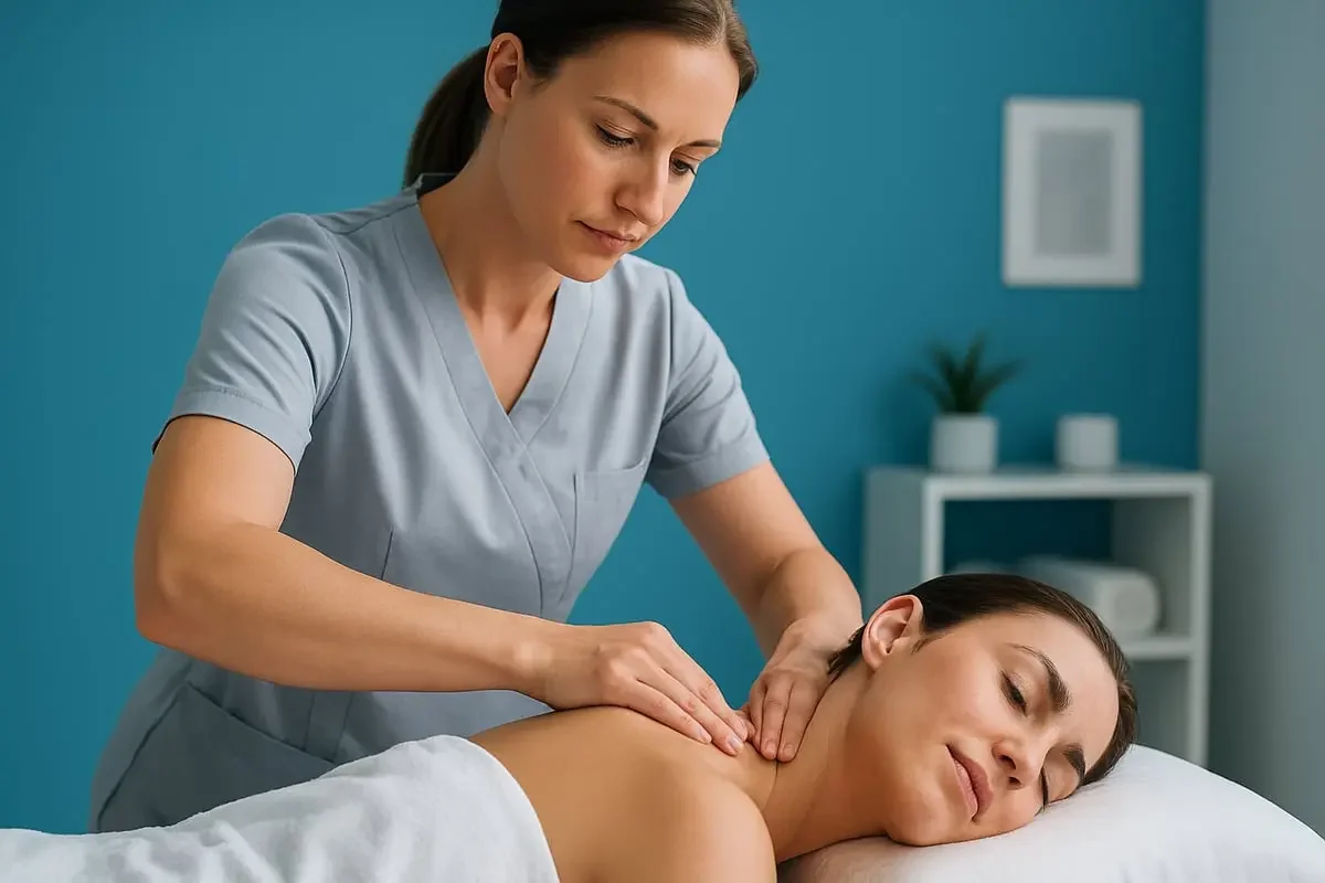 Soft tissue massage of shoulders in North Vancouver