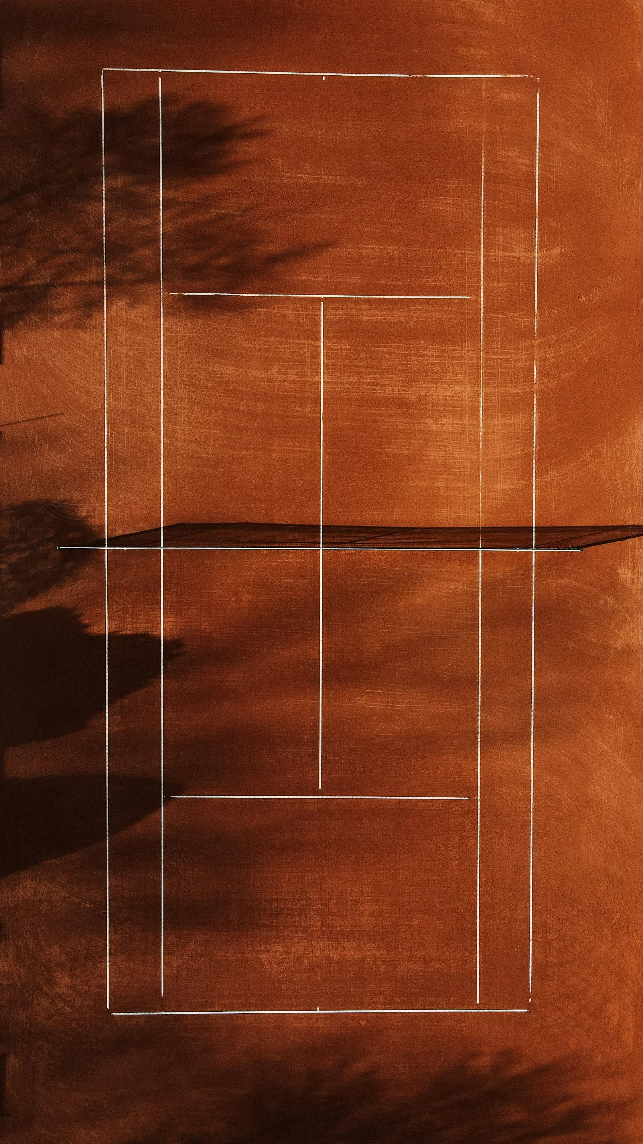 Diagram of a tennis net on a clay court.