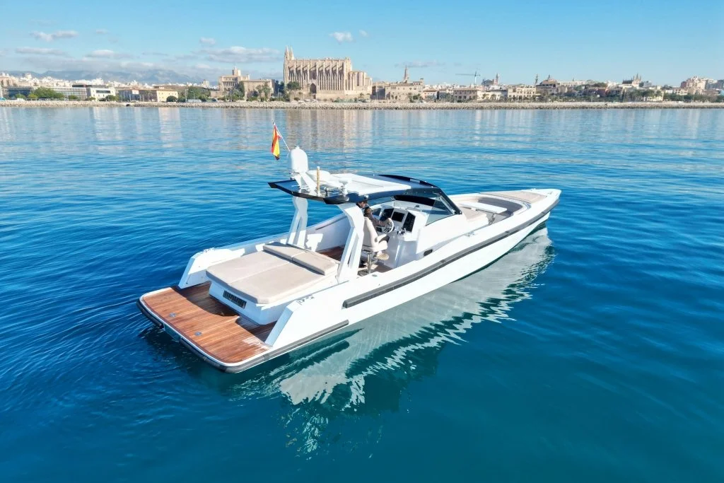 Luxury yacht on calm blue water