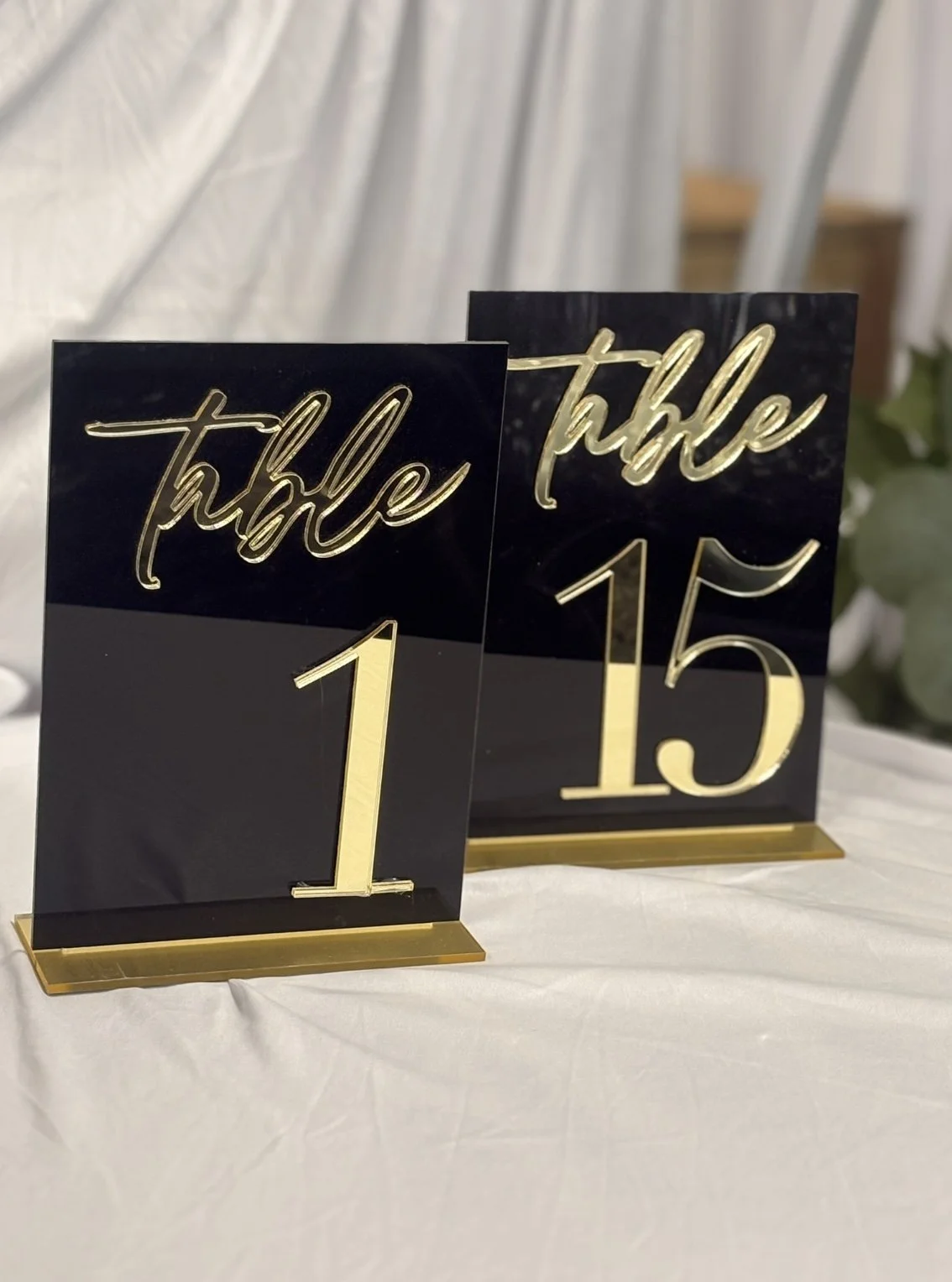 Black + Gold Square Table Numbers | 1-15 available